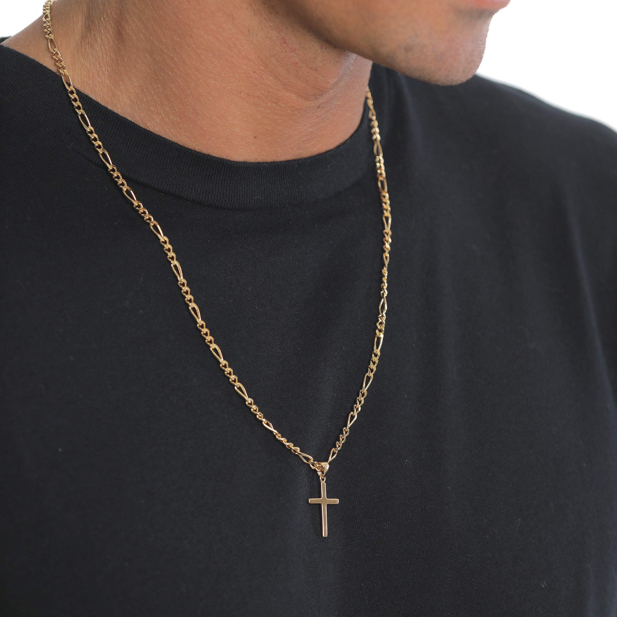 Gold - KUZZOI | Figaro-Halskette Kreuz Anhänger | 925er Sterling Silber vergoldet