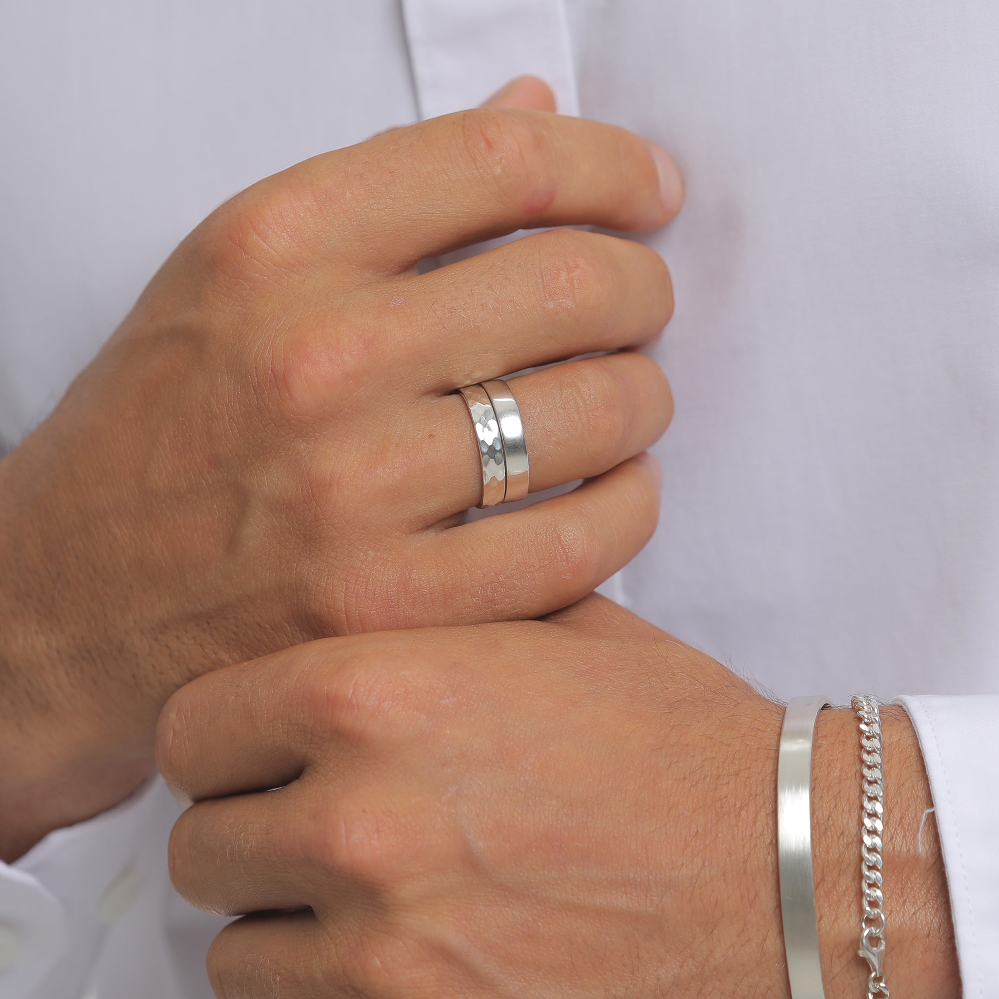 Silber - KUZZOI | Bandring 2er Set Gehämmert | 925er Sterling Silber