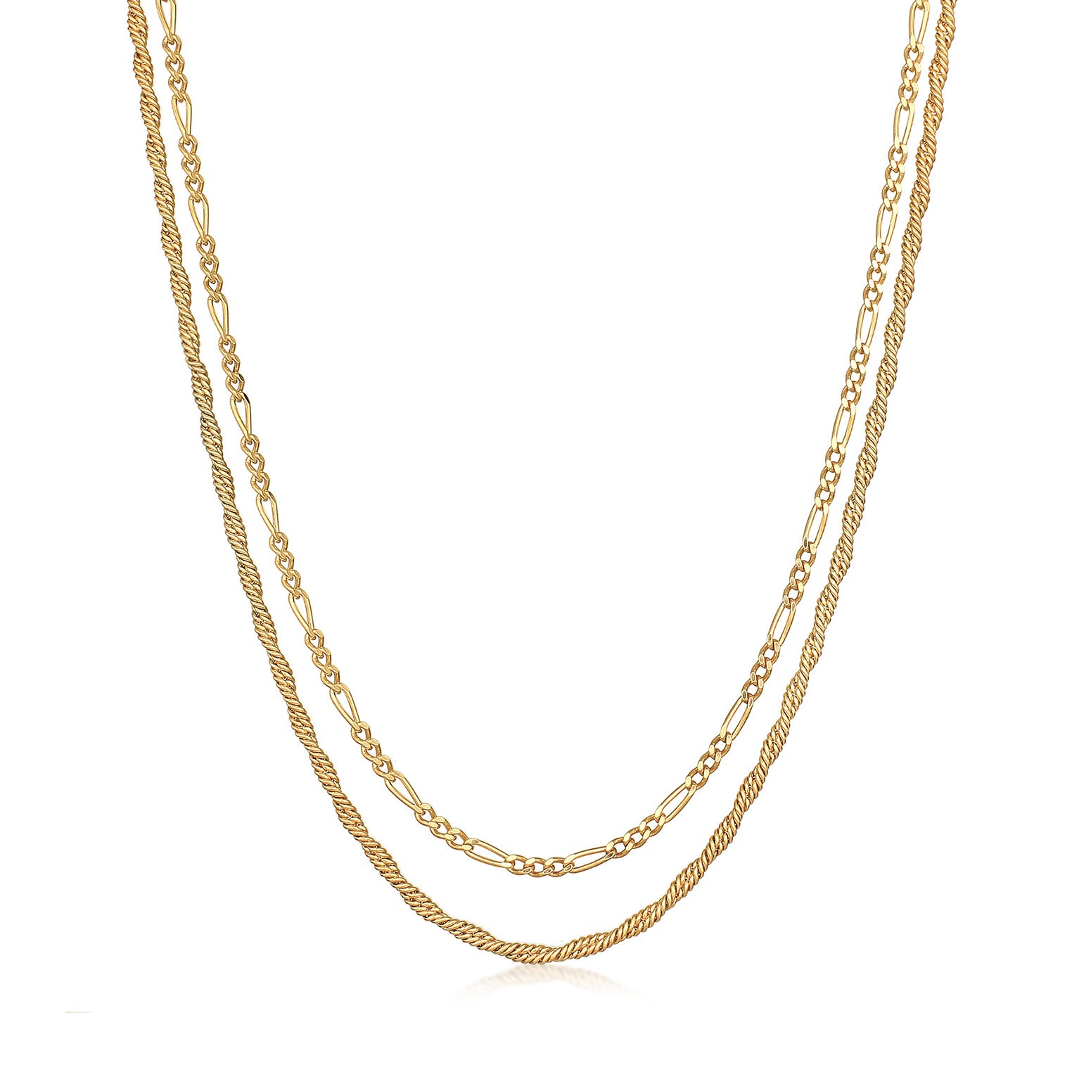 Gold - KUZZOI | Figaro-Halskette 2er Set | 925er Sterling Silber vergoldet