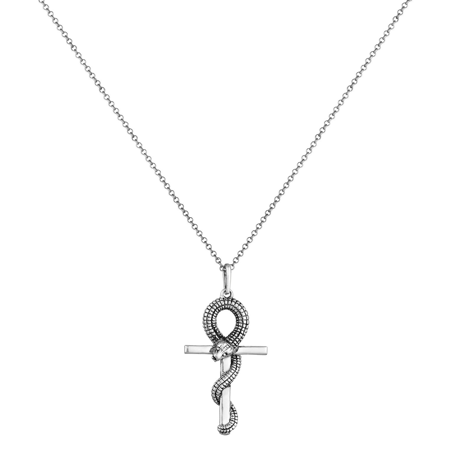 Schwarz - KUZZOI | Halskette Anhänger Kreuz Schlange | 925er Sterling Silber oxidiert