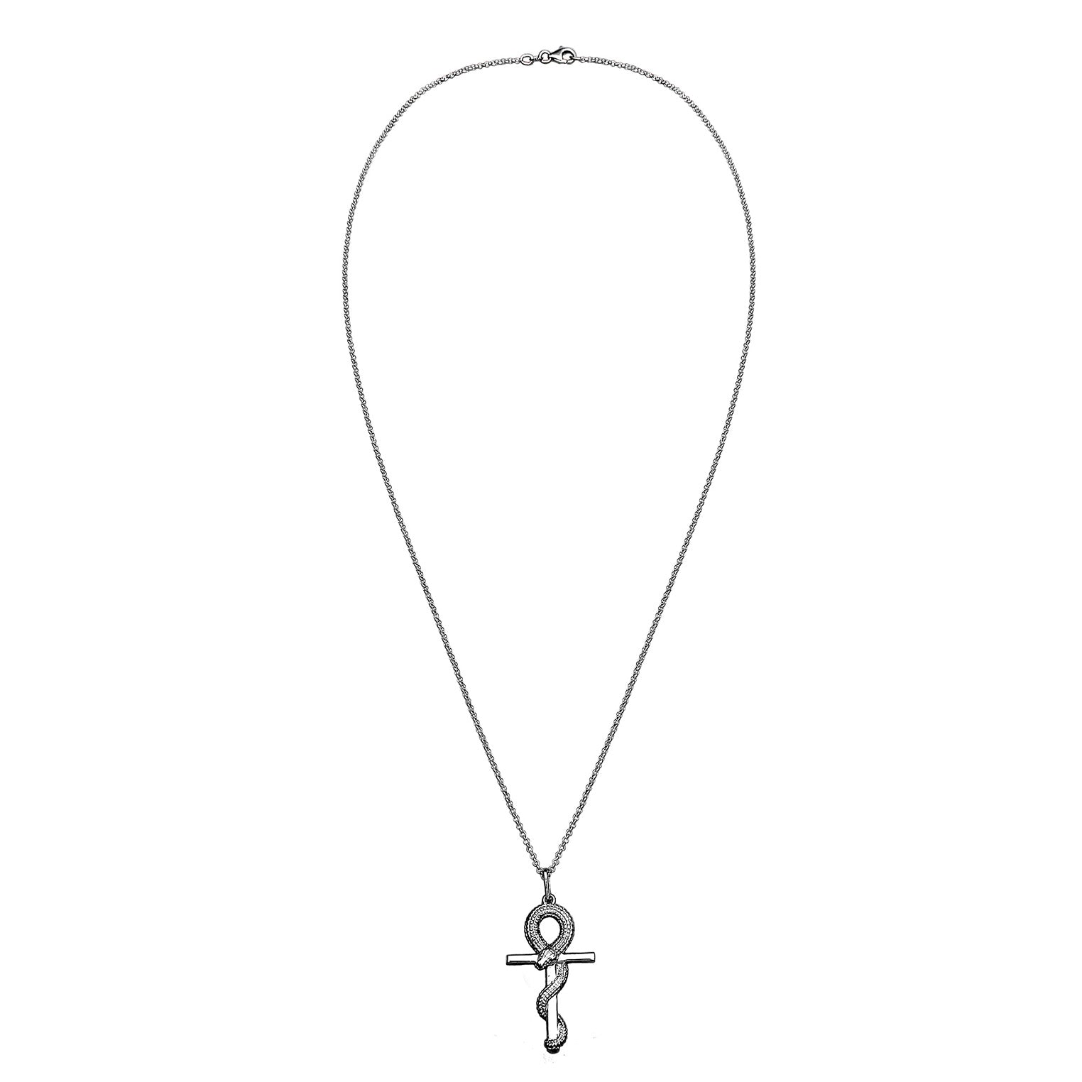 Schwarz - KUZZOI | Halskette Anhänger Kreuz Schlange | 925er Sterling Silber oxidiert