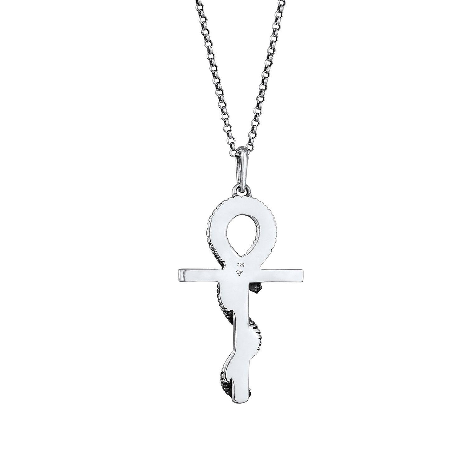 Schwarz - KUZZOI | Halskette Anhänger Kreuz Schlange | 925er Sterling Silber oxidiert