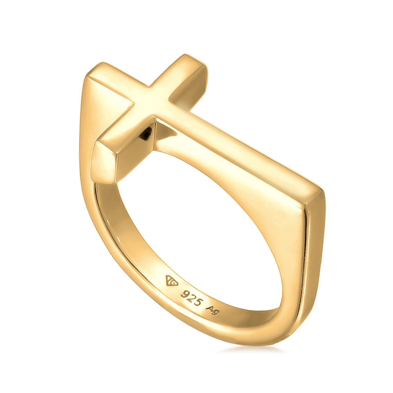 Gold - KUZZOI | Ring Kreuz Basic | 925er Sterling Silber vergoldet