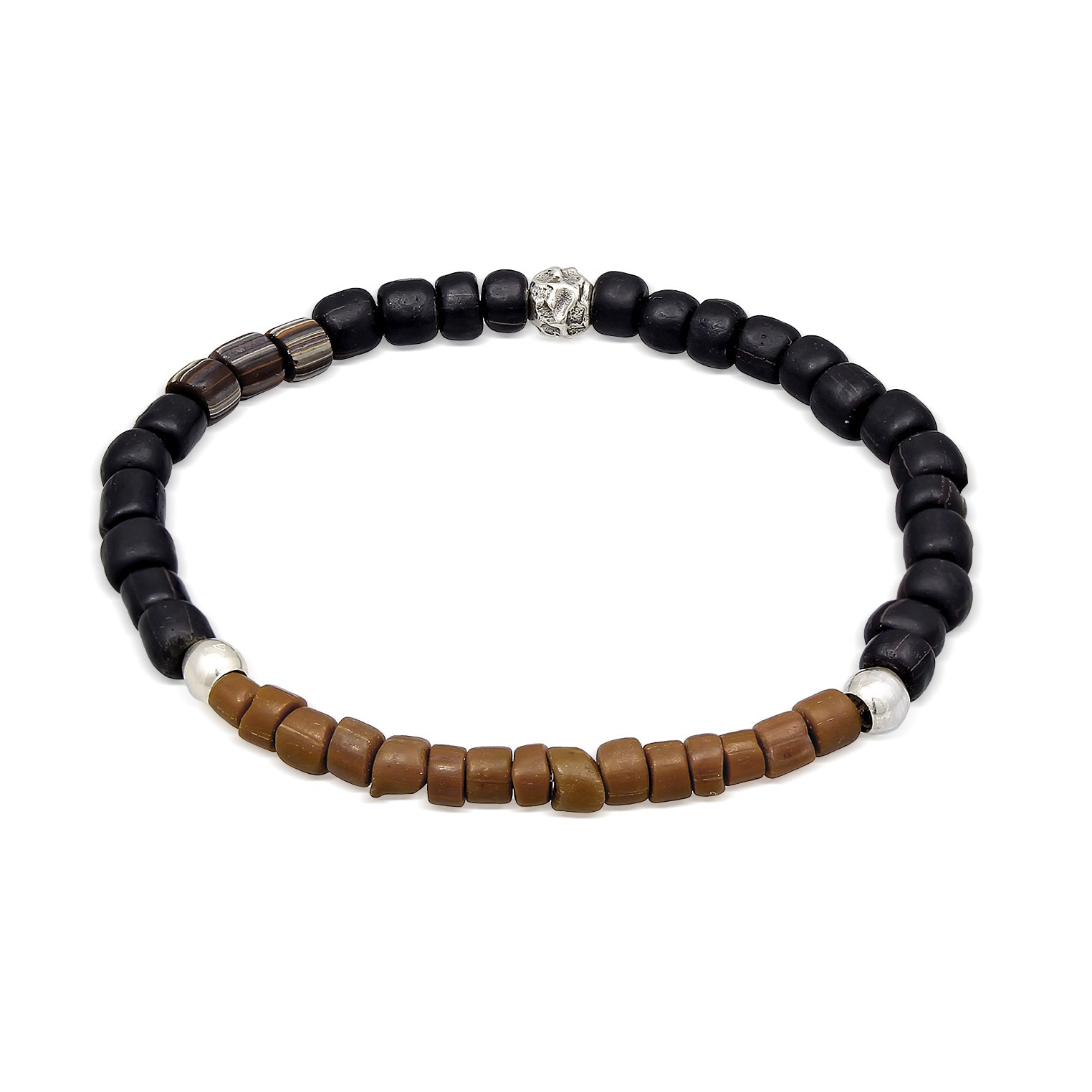 Braun - KUZZOI | Armband Beads | Glasperlen (Braun) | 925er Sterling Silber