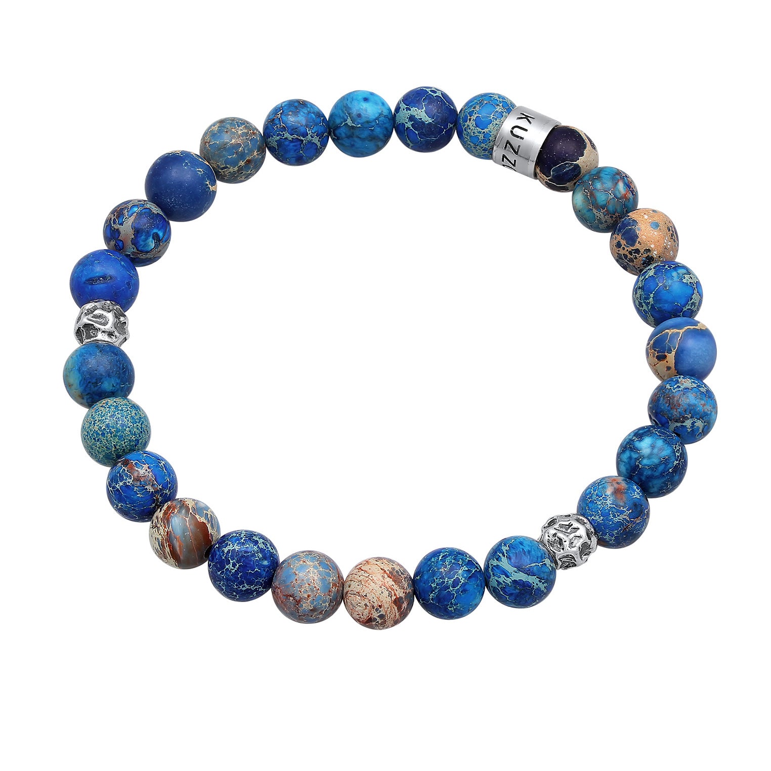 Silber - KUZZOI | Armband Beads | Achat (Blau) | 925er Sterling Silber
