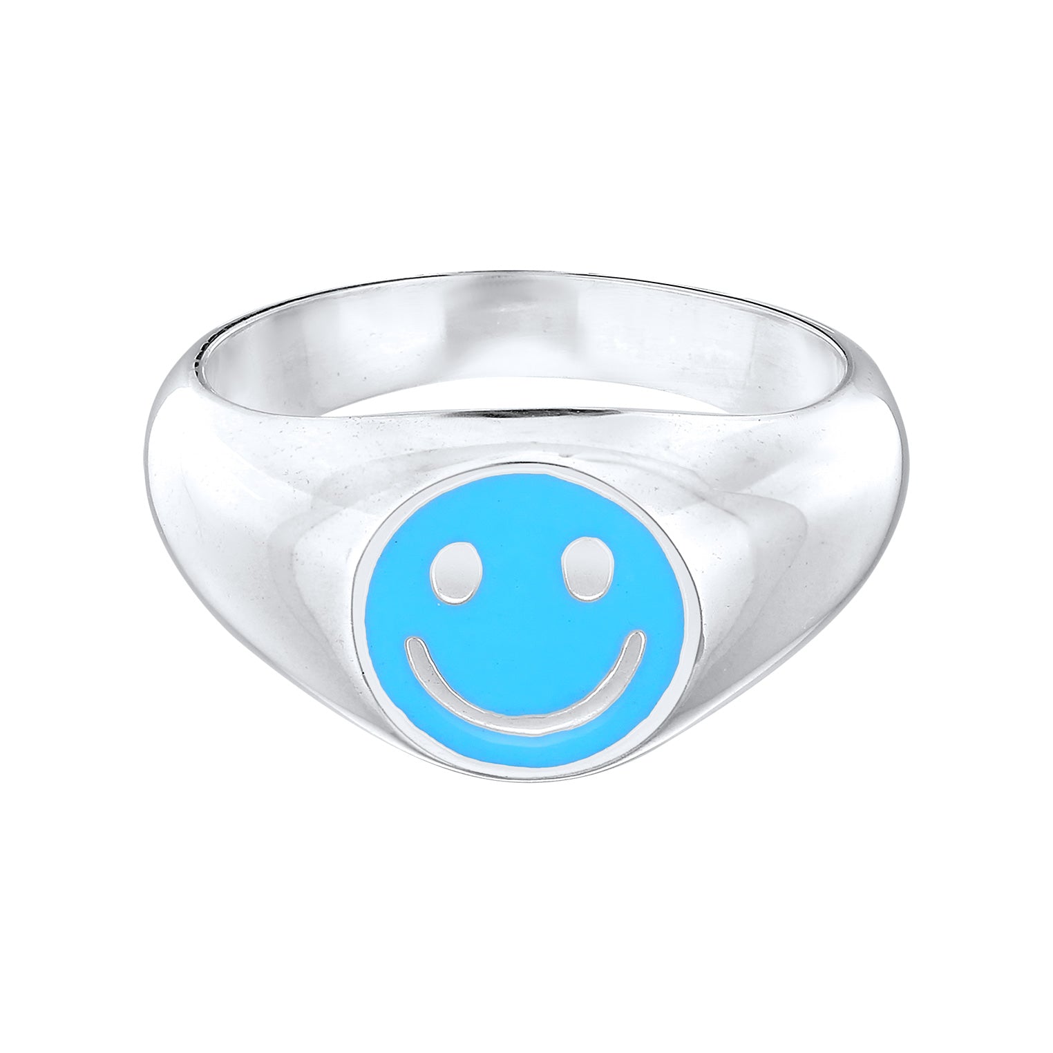 Silber - KUZZOI | Siegelring Smiling | Emaille (Blau) | 925er Sterling Silber