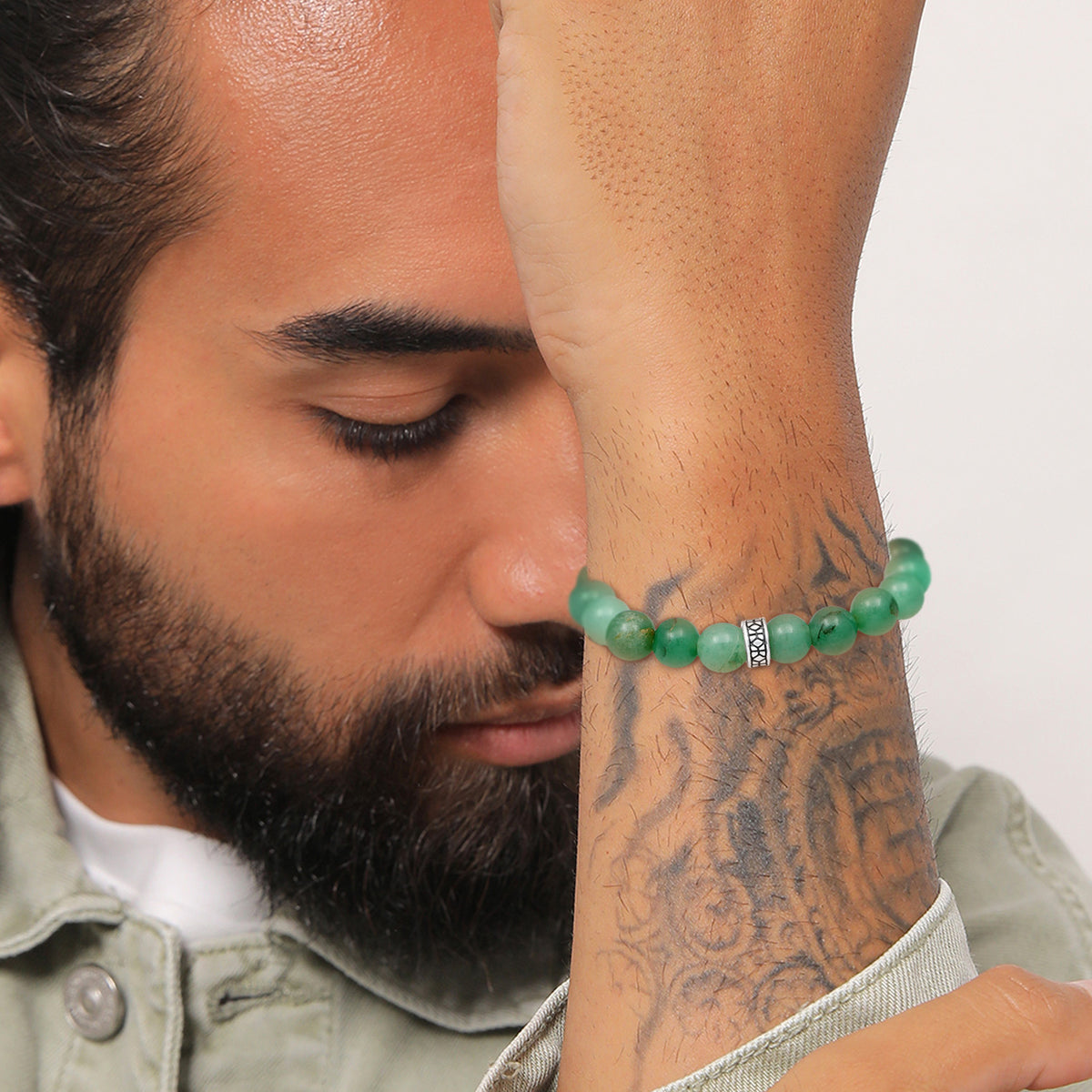 Hellgrün - KUZZOI | Armband Beads | Aventurin (Grün) | 925er Sterling Silber