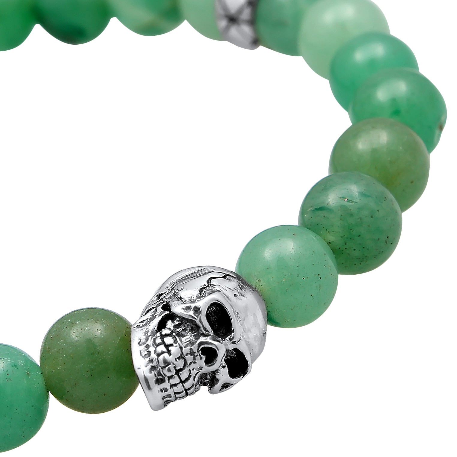 Hellgrün - KUZZOI | Armband Totenkopf Beads | Aventurin (Grün) | 925er Sterling Silber
