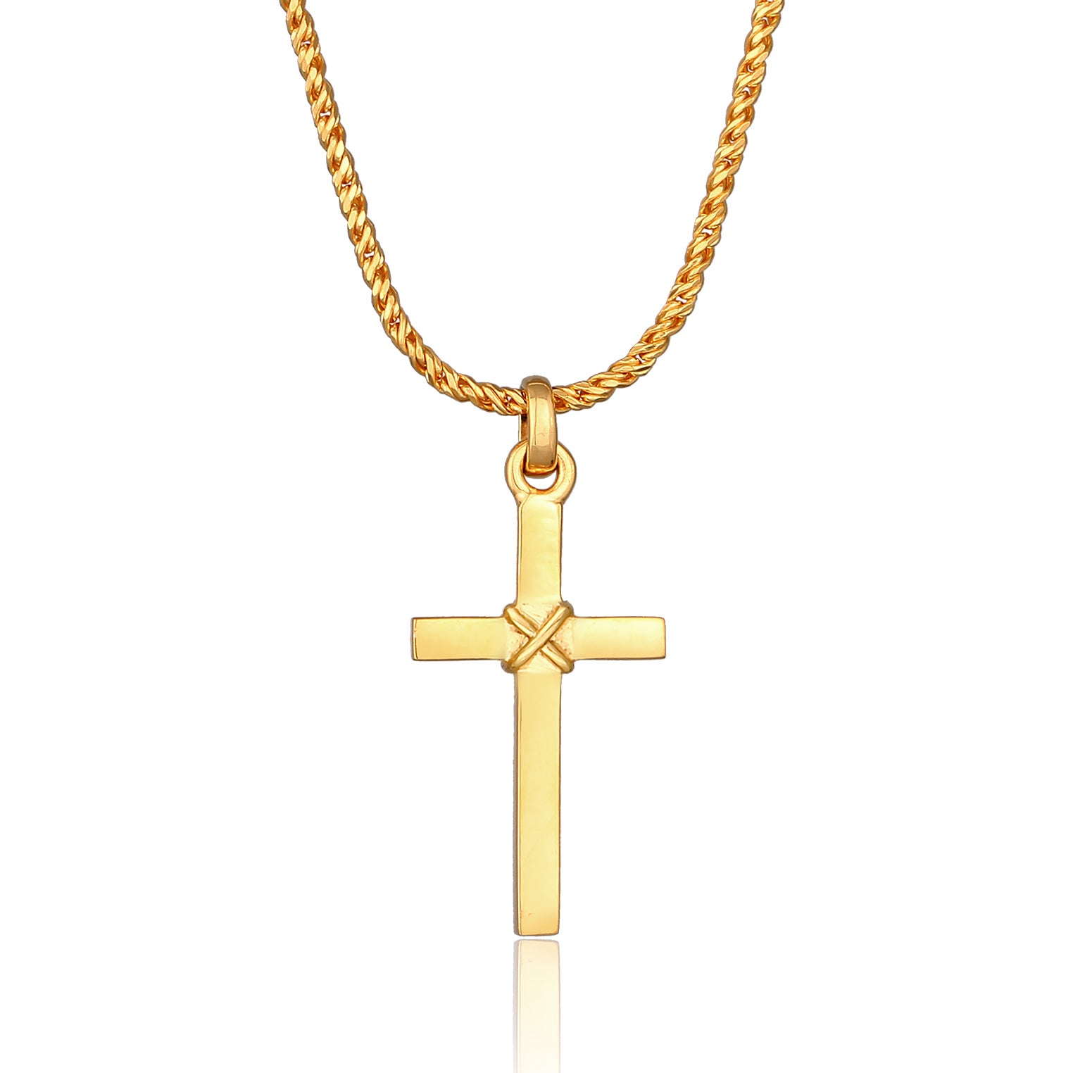 Gold - KUZZOI | Kordel-Halskette Anhänger Kreuz | 925er Sterling Silber vergoldet