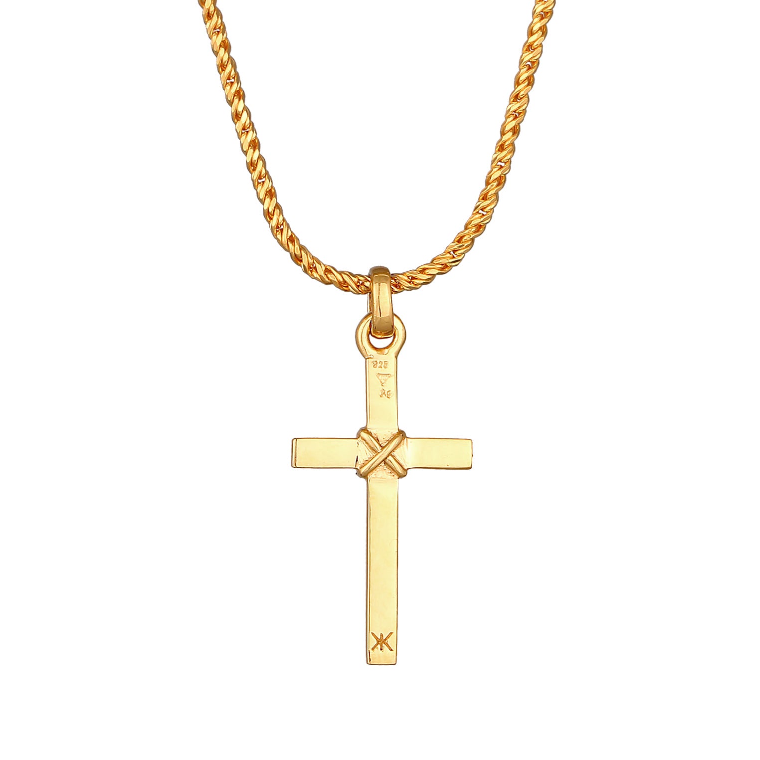 Gold - KUZZOI | Kordel-Halskette Anhänger Kreuz | 925er Sterling Silber vergoldet