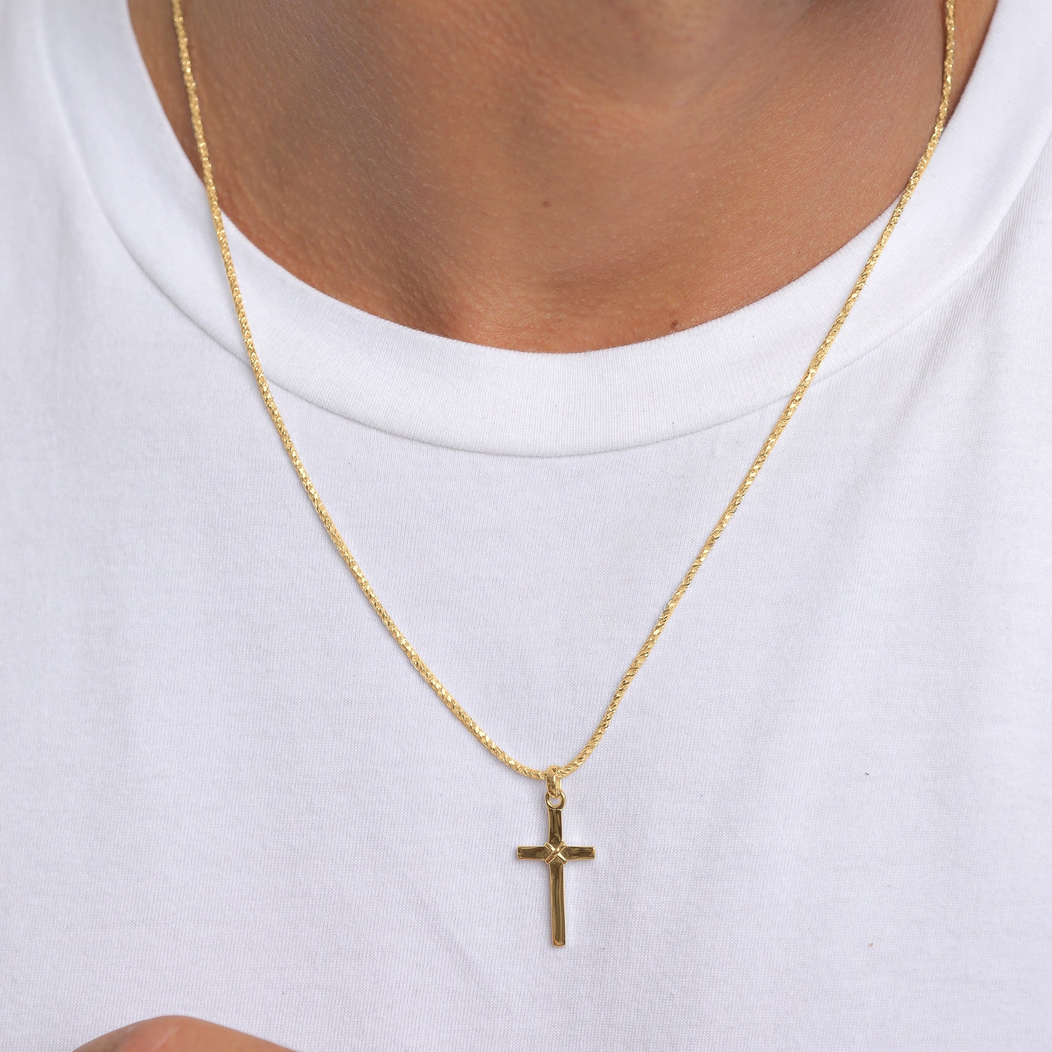 Gold - KUZZOI | Kordel-Halskette Anhänger Kreuz | 925er Sterling Silber vergoldet