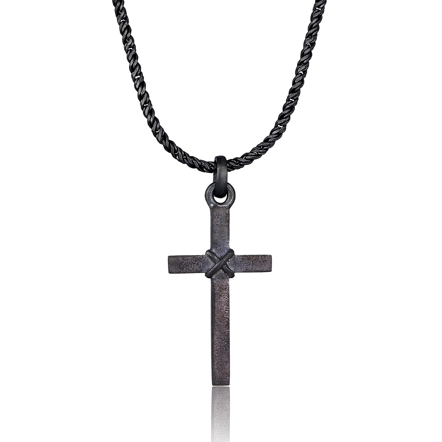 Schwarz - KUZZOI | Kordel-Halskette Anhänger Kreuz | 925er Sterling Silber oxidiert
