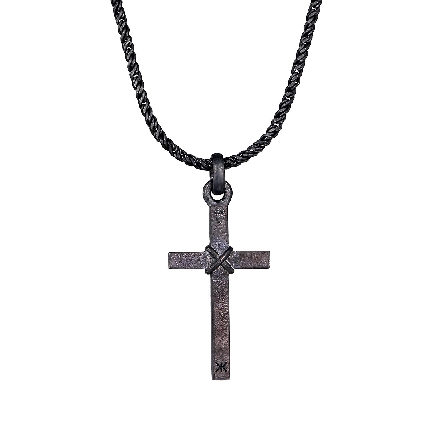 Schwarz - KUZZOI | Kordel-Halskette Anhänger Kreuz | 925er Sterling Silber oxidiert