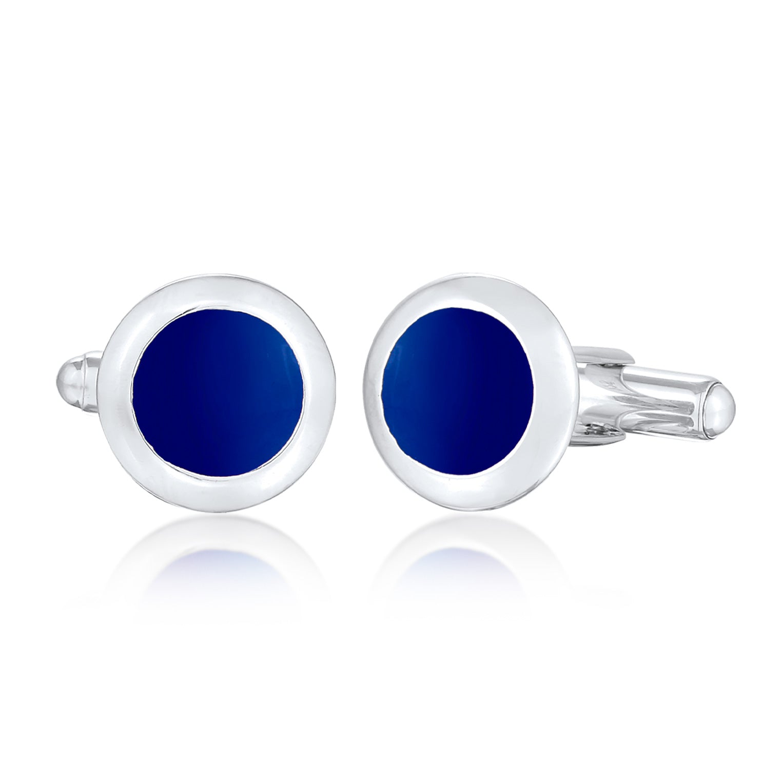 Silber - KUZZOI | Manschettenknopf Rund Geo | Emaille (Blau) | 925er Sterling Silber vergoldet