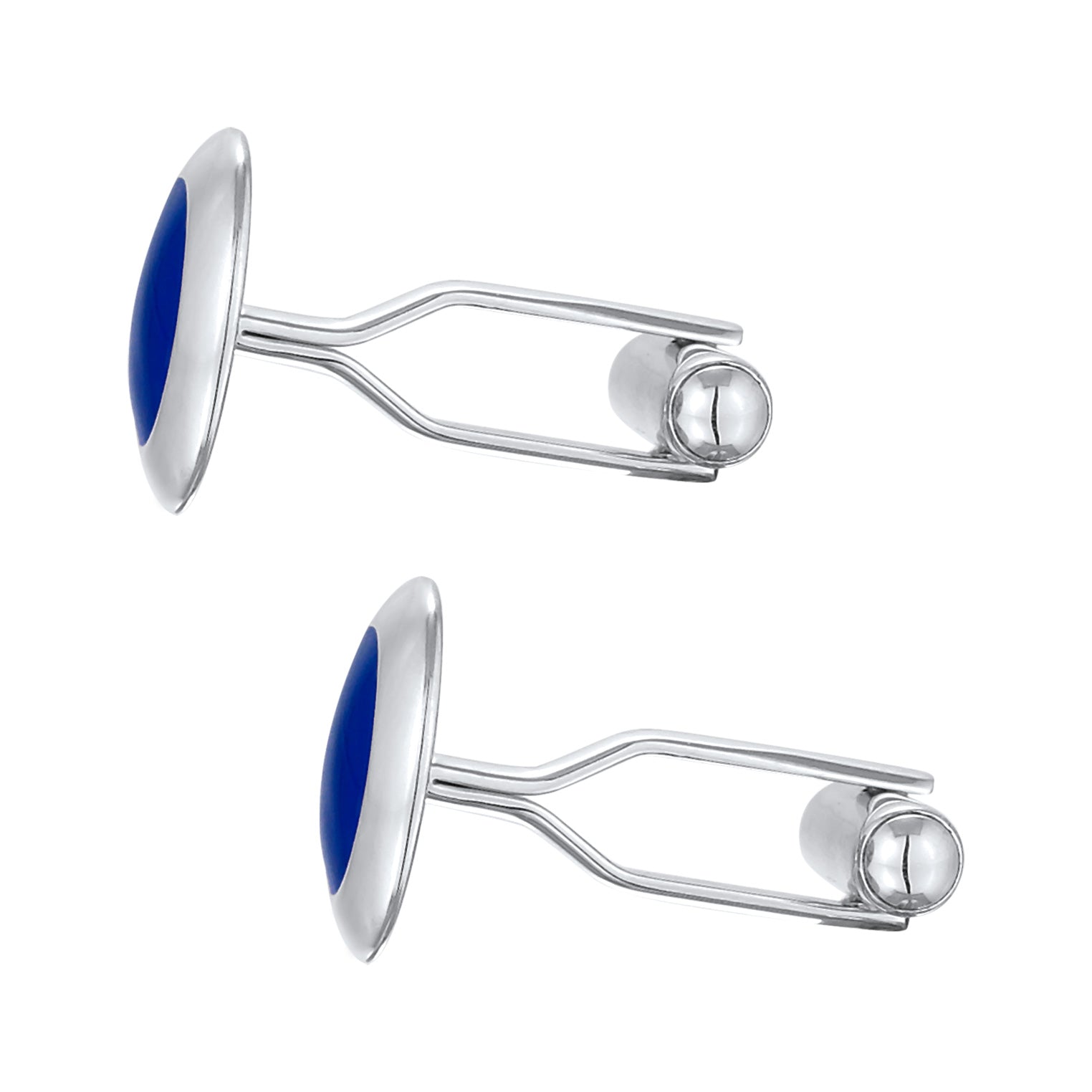 Silber - KUZZOI | Manschettenknopf Rund Geo | Emaille (Blau) | 925er Sterling Silber vergoldet