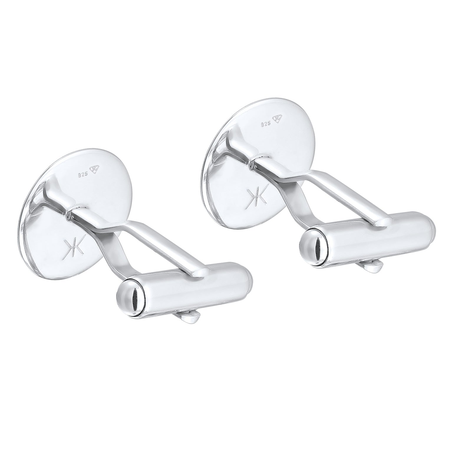 Silber - KUZZOI | Manschettenknopf Rund Geo | Emaille (Blau) | 925er Sterling Silber vergoldet