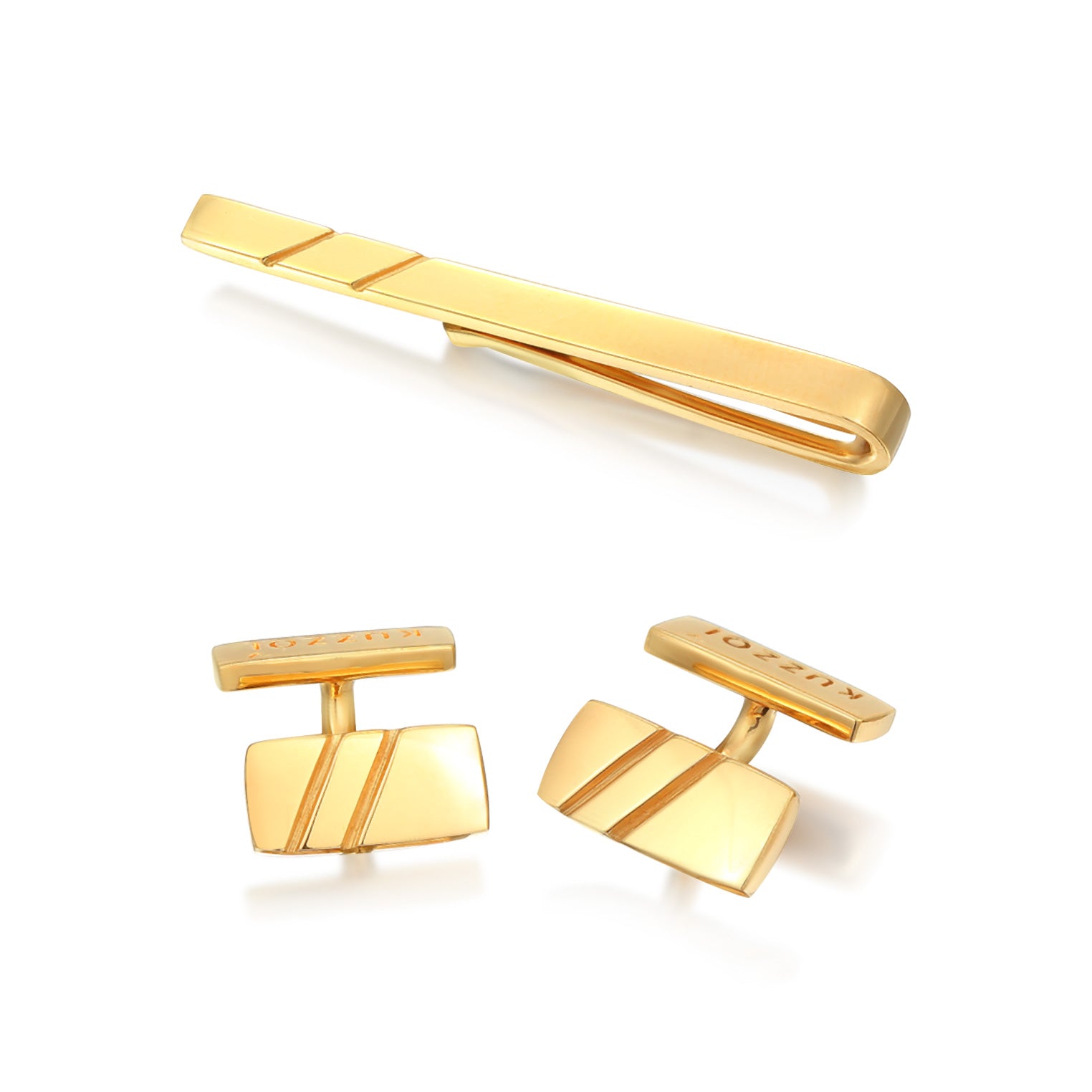 Gold - KUZZOI | Schmuckset Manschettenknöpfe Krawattennadel Elegant | 925er Sterling Silber vergoldet