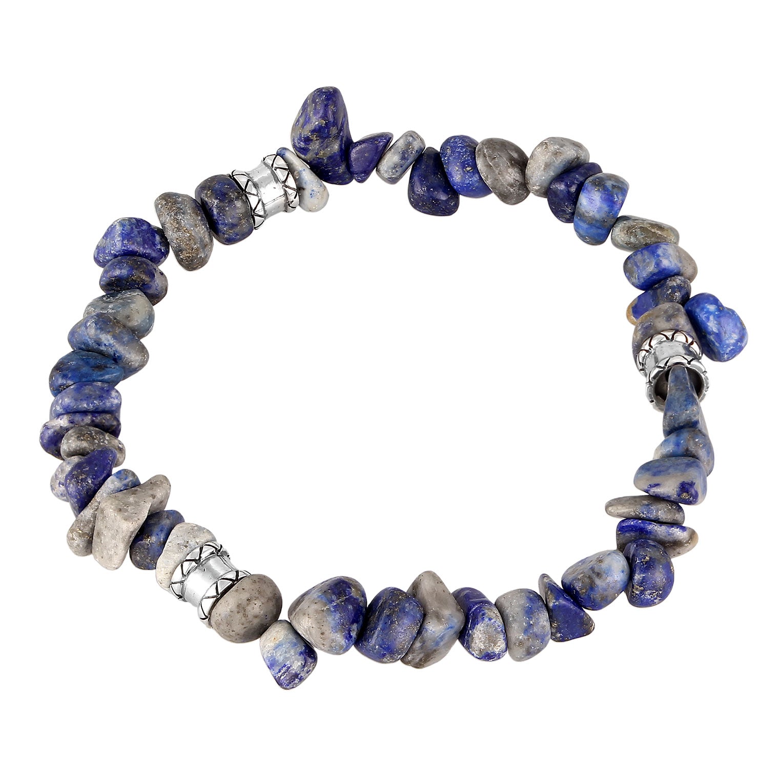 Silber - KUZZOI | Armband Beads Vintage | Lapiz Lazuli Steine (Blau) | 925er Sterling Silber