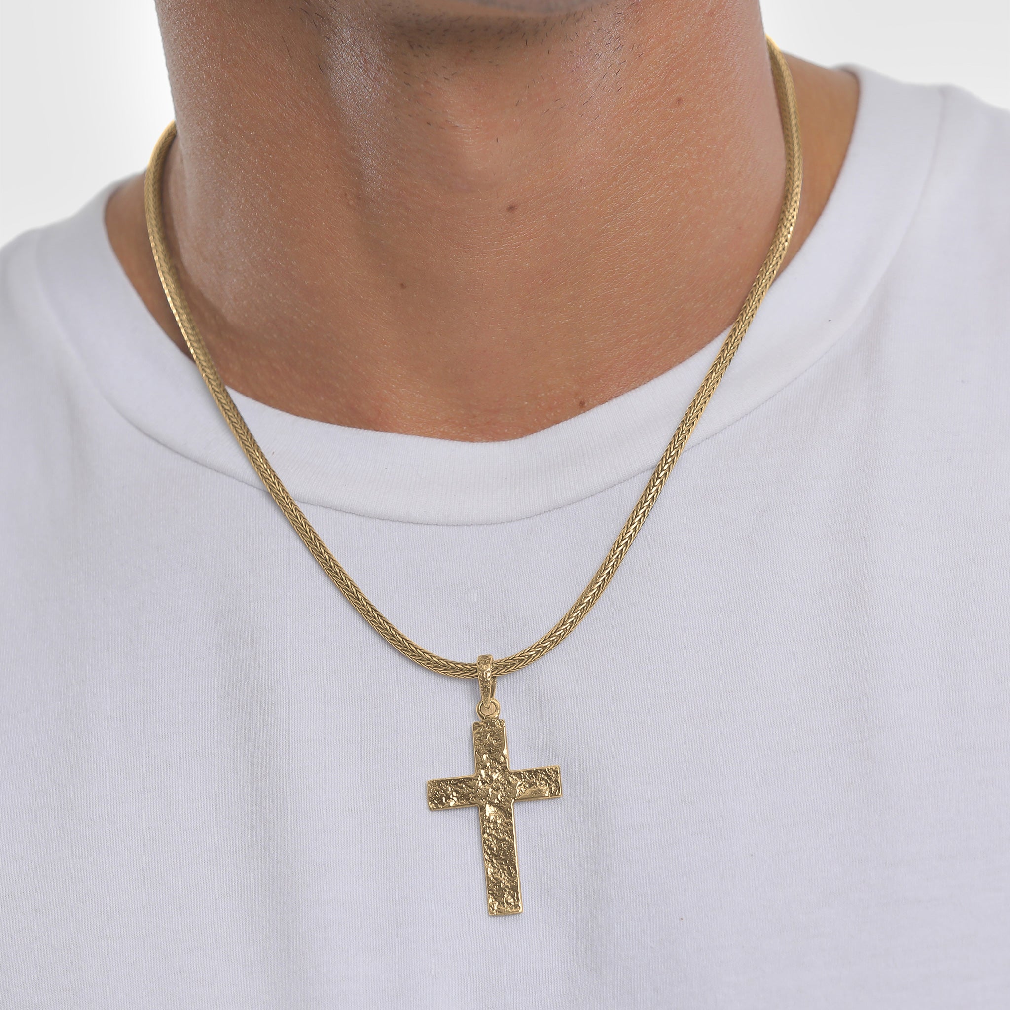 Gold - KUZZOI | Schlangen-Halskette Kreuz | 925er Sterling Silber vergoldet