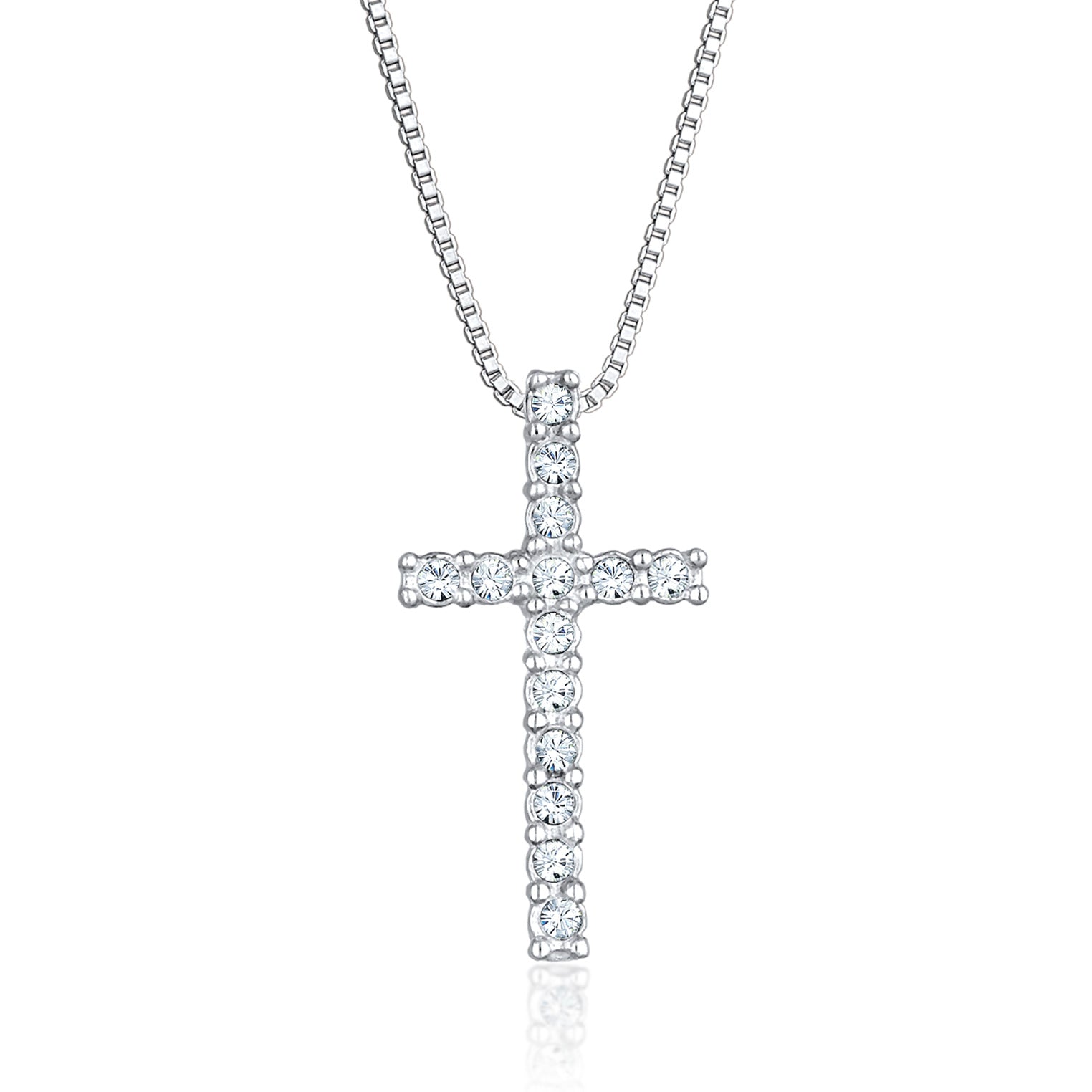 Silber - KUZZOI | Halskette Kreuz | Kristalle (Weiß) | 925er Sterling Silber