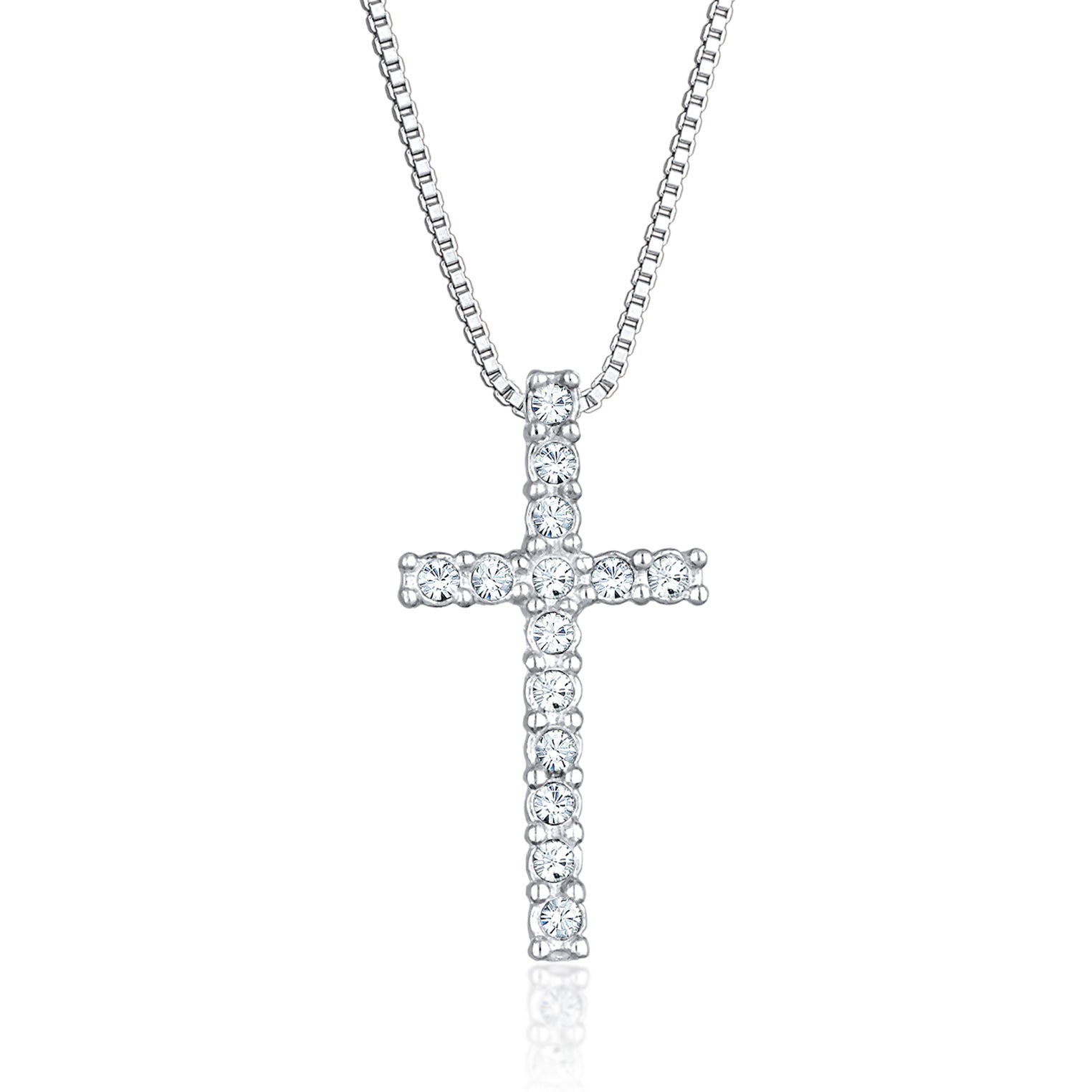 Weiß - KUZZOI | Halskette Kreuz | Mit Kristallen von Swarovski® (Weiß) | 925er Sterling Silber