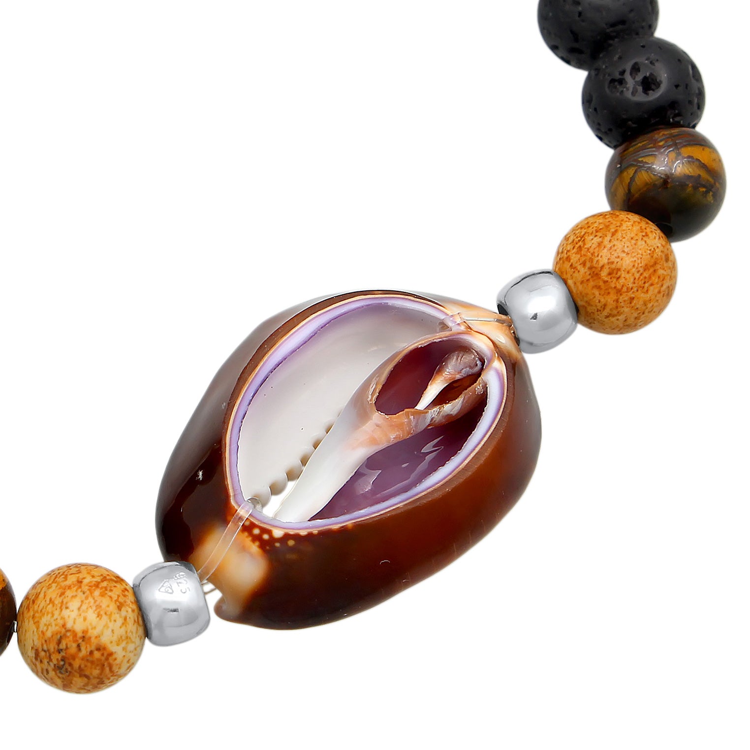 Schwarz - KUZZOI | Armband Kauri Muschel | Tigerauge, Lava Perlen | 925er Sterling Silber