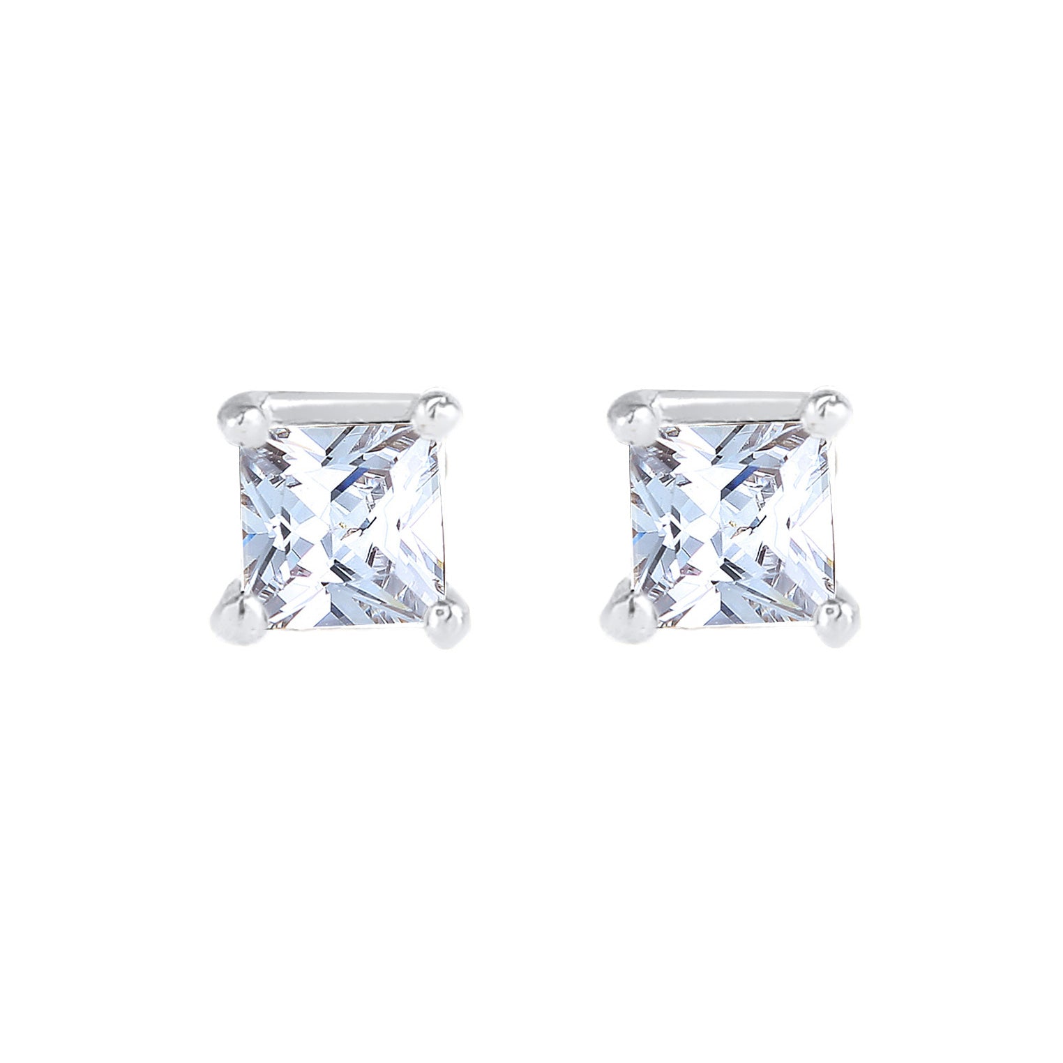 Simulierte Diamant Ohrstecker 4-8mm – 18K Weißgold Plattiert, S925 Sterling Silber, Mit Schraubverschluss