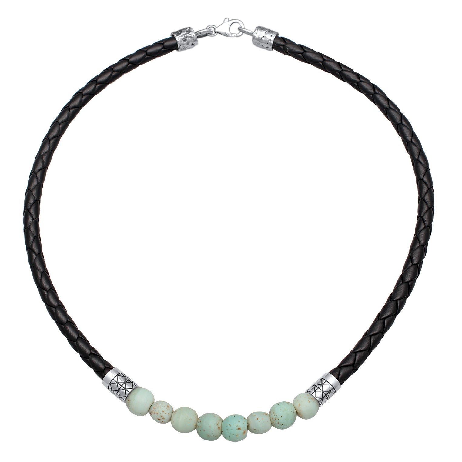 Grün - KUZZOI | Halskette Glasperlen | Leder | 925er Sterling Silber