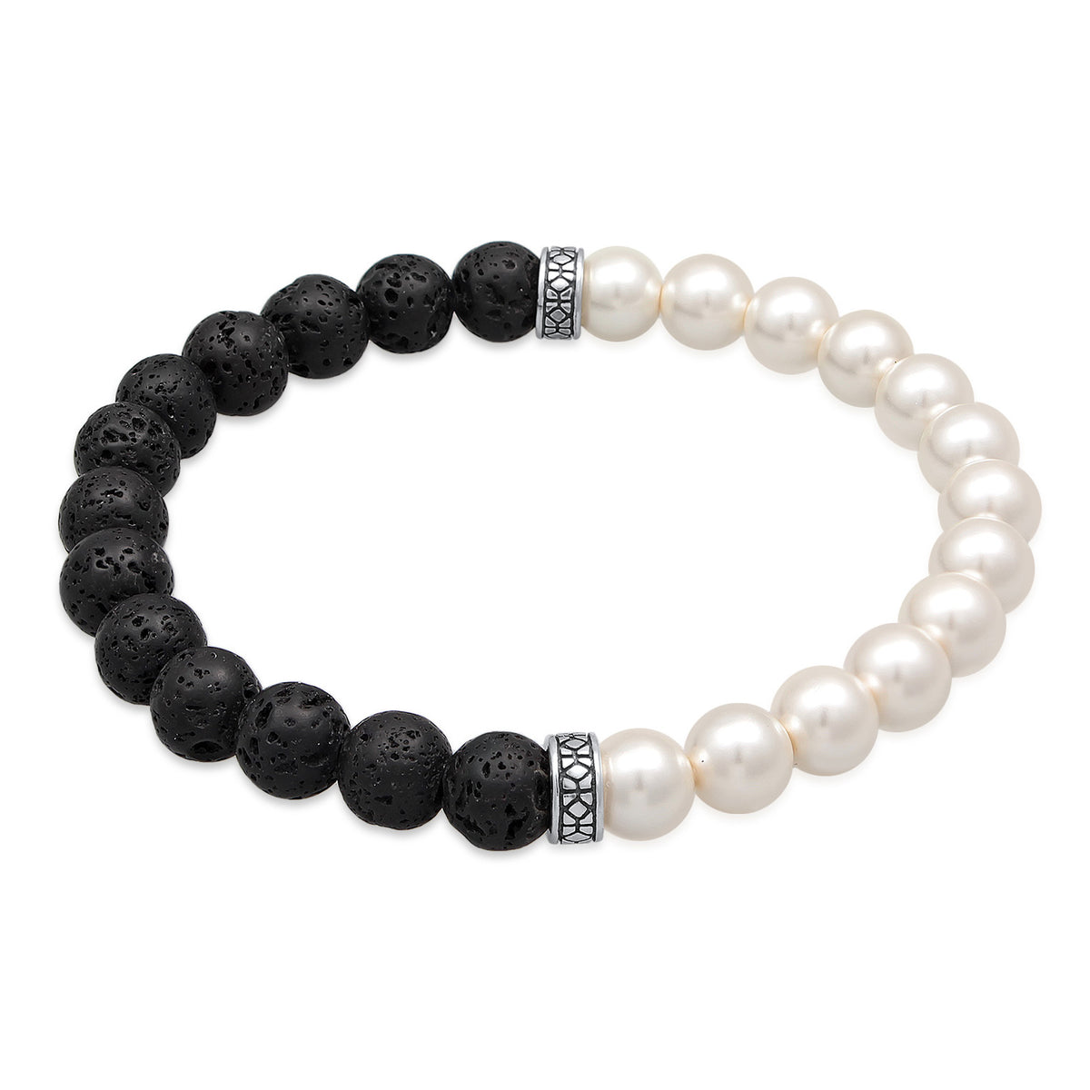Silber - KUZZOI | Armband Schwarz-Weiß | Lava Perlen | 925er Sterling Silber