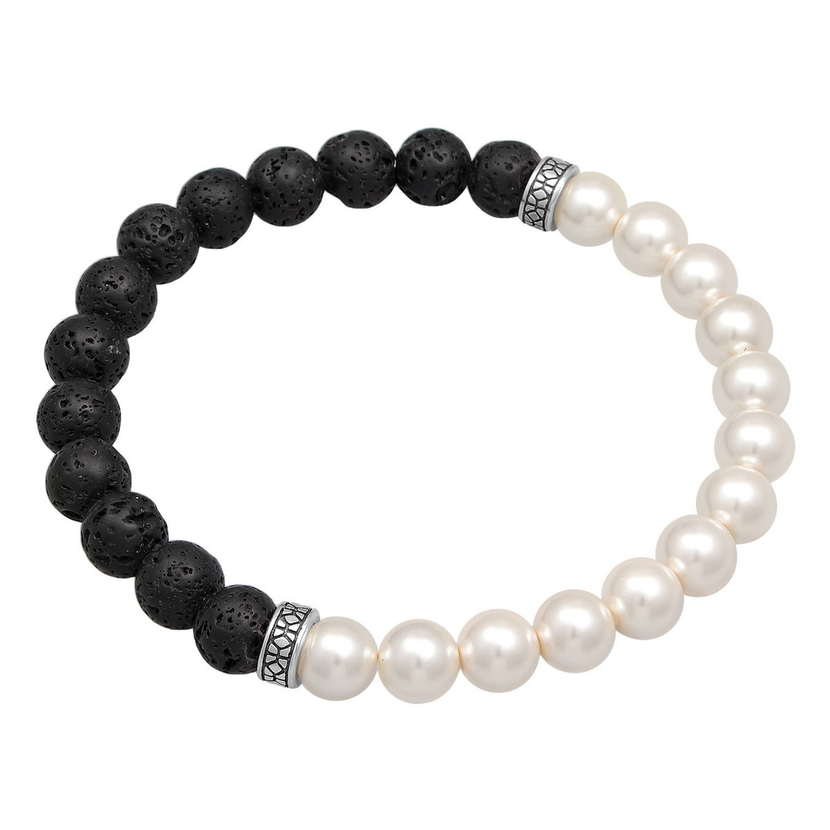 Silber - KUZZOI | Armband Schwarz-Weiß | Lava Perlen | 925er Sterling Silber