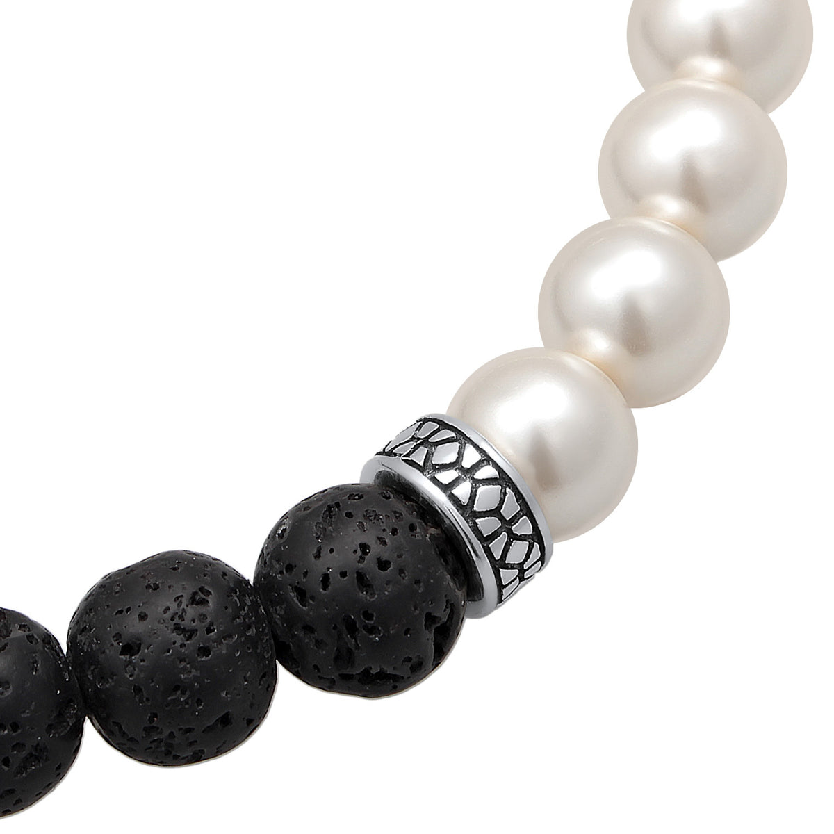 Silber - KUZZOI | Armband Schwarz-Weiß | Lava Perlen | 925er Sterling Silber