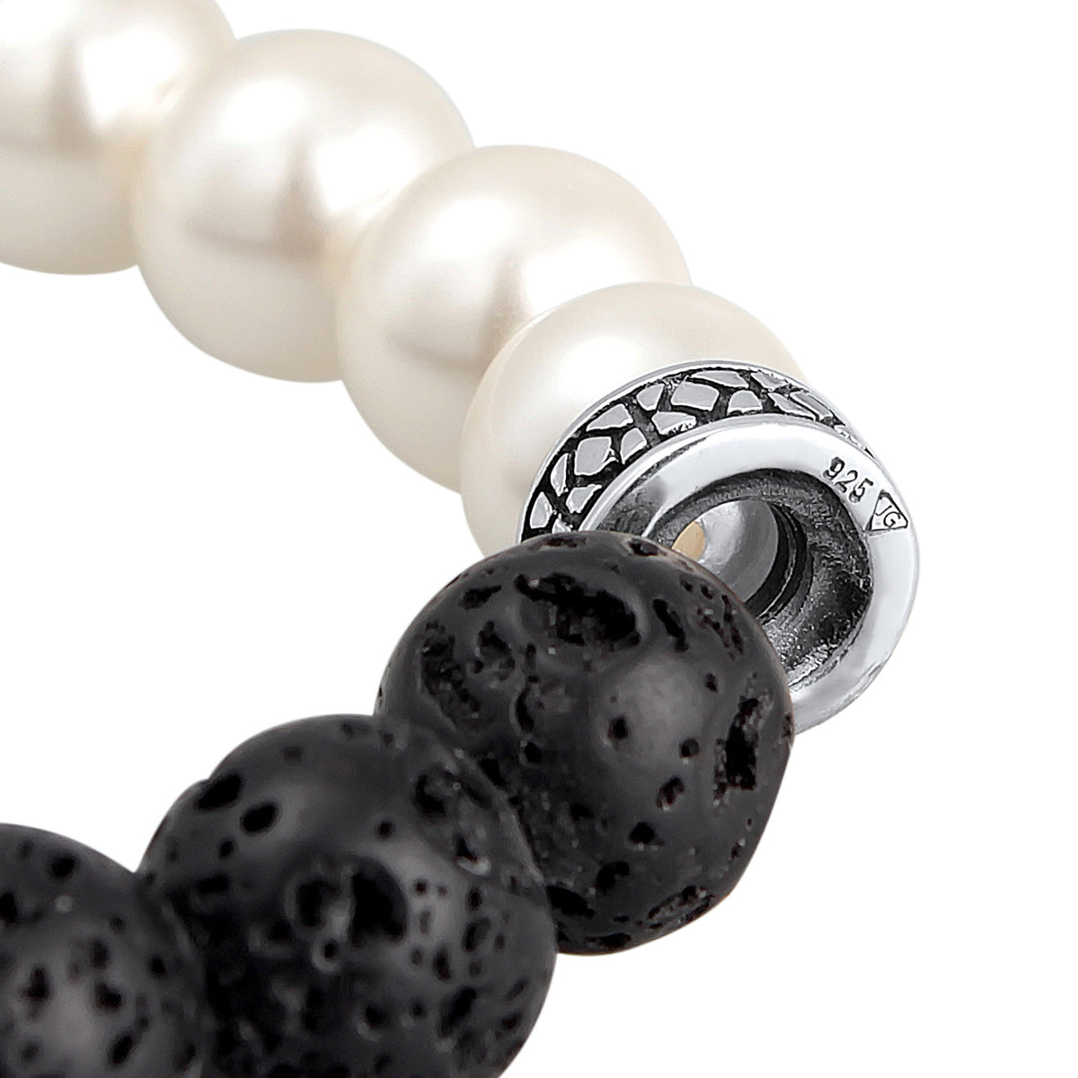Silber - KUZZOI | Armband Schwarz-Weiß | Lava Perlen | 925er Sterling Silber