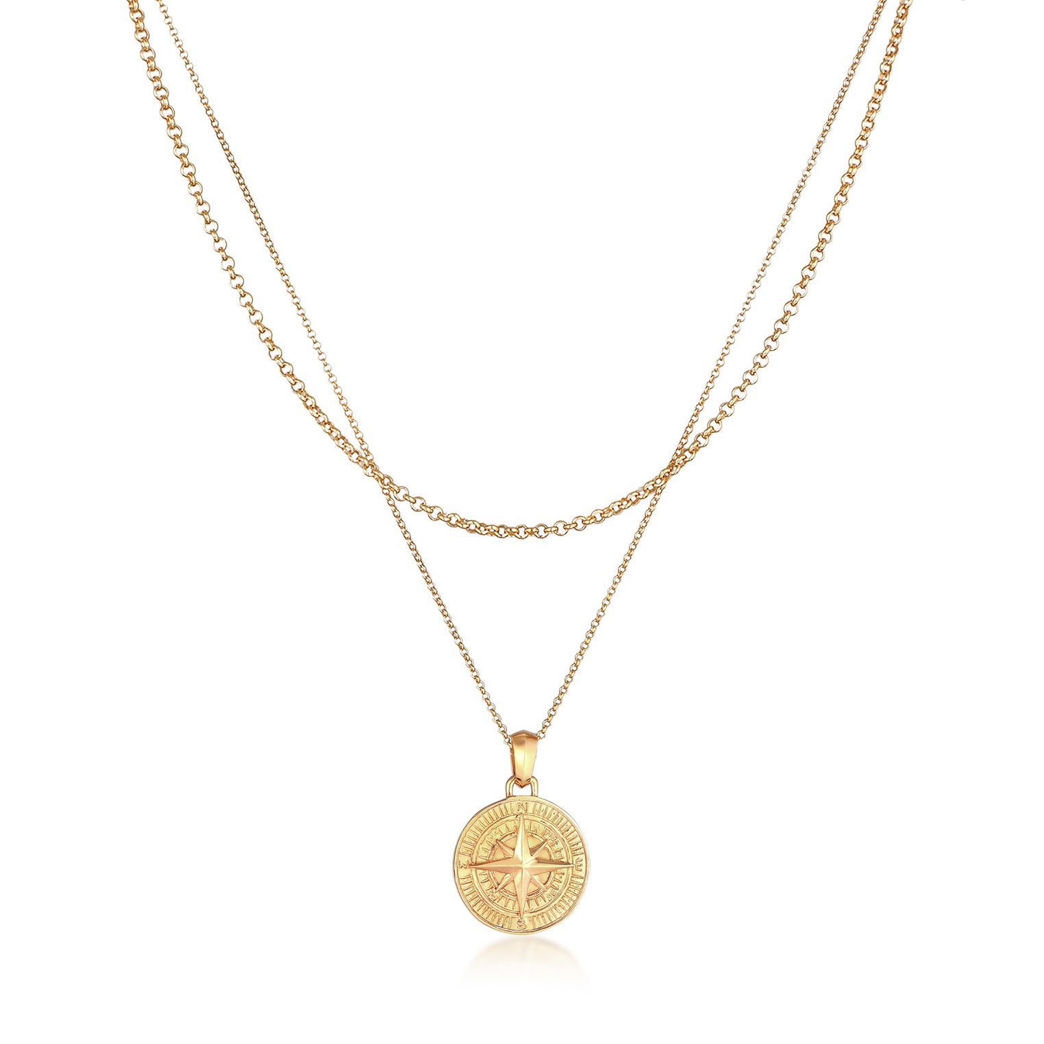 Gold - KUZZOI | Halskette Kompass | 925er Sterling Silber vergoldet