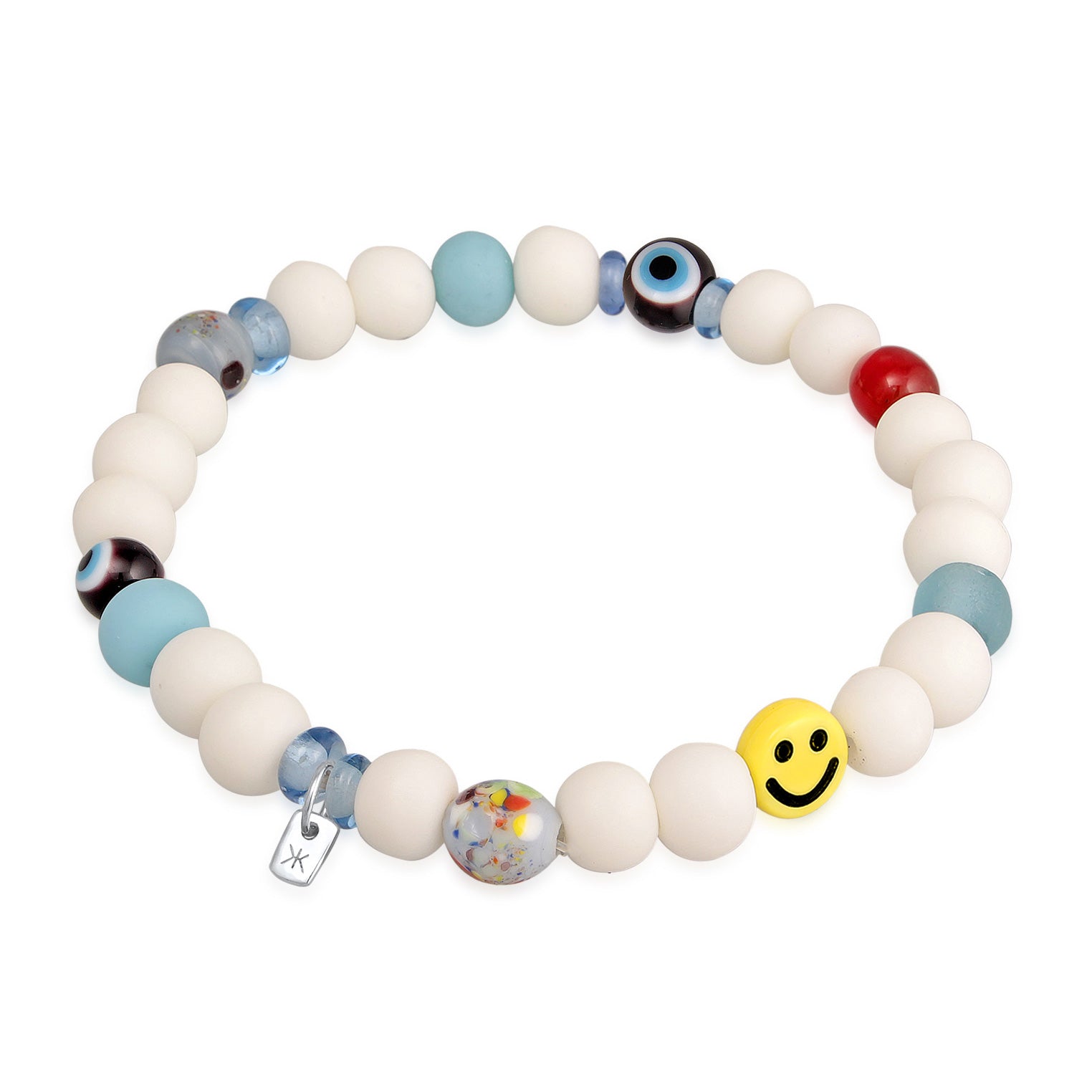 Weiß - KUZZOI | Armband mit Smiling Face | Harzperlen | 925er Sterling Silber