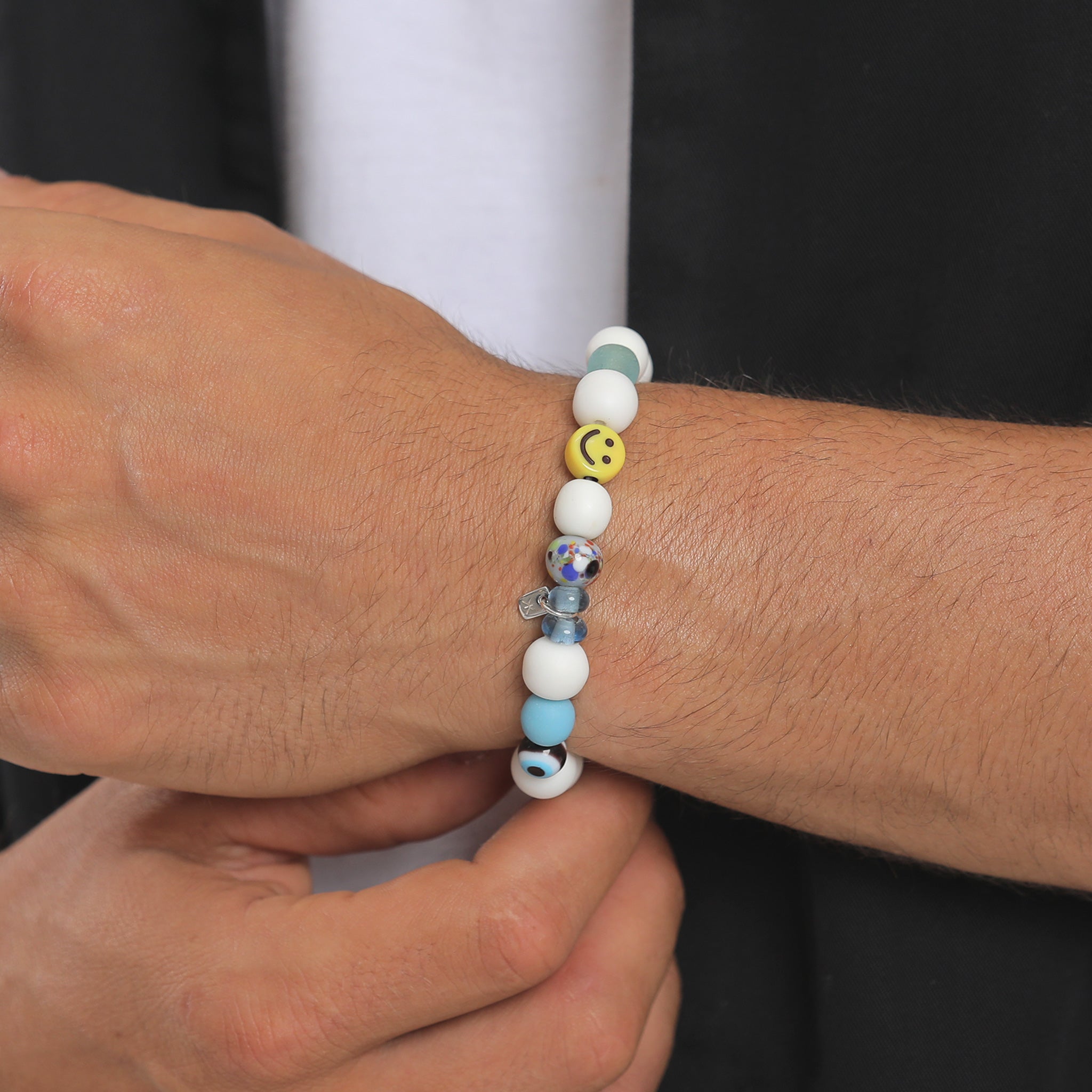 Weiß - KUZZOI | Armband mit Smiling Face | Harzperlen | 925er Sterling Silber