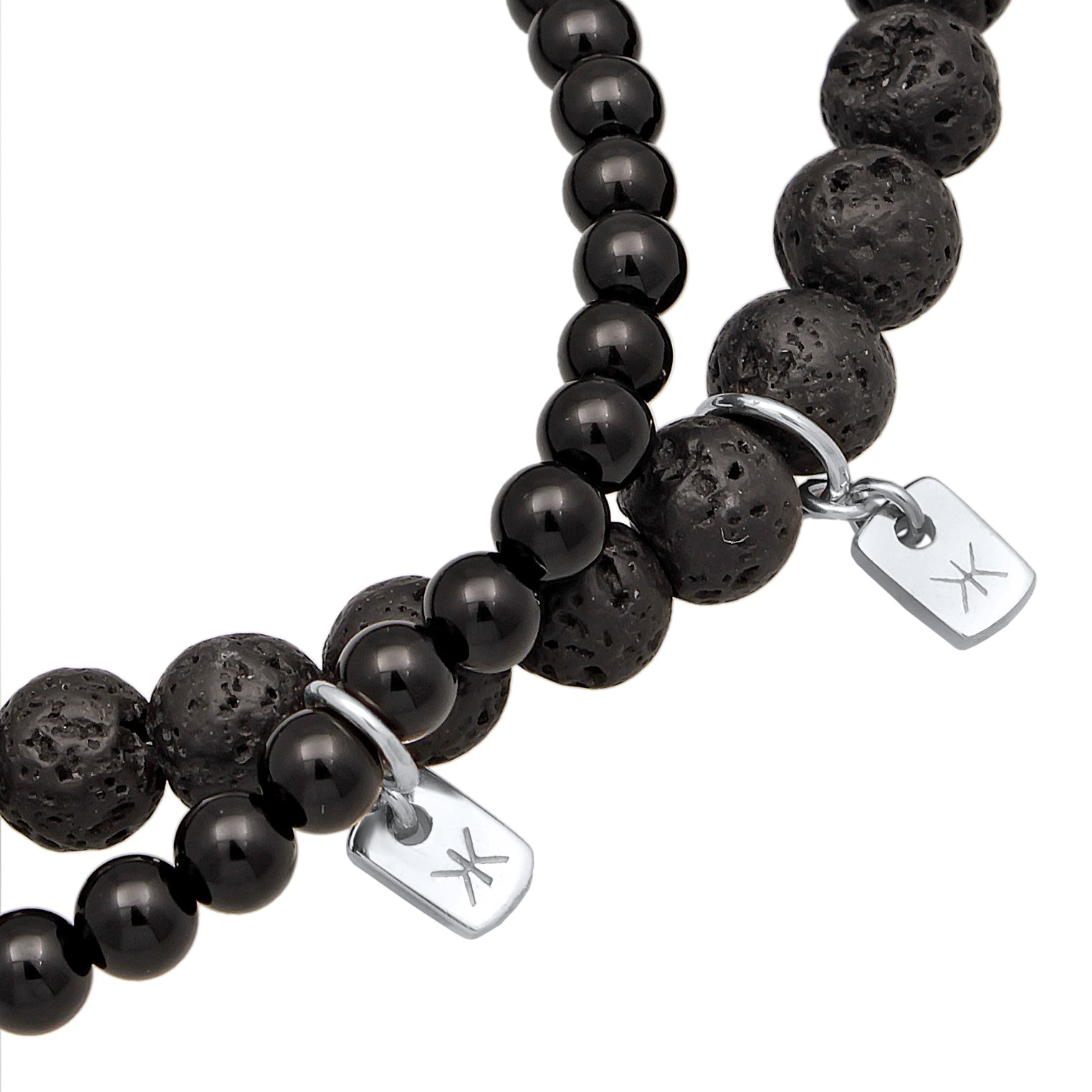 Silber - KUZZOI | Armbandset Perlen | Lava, Onyx (Schwarz) | 925er Sterling Silber