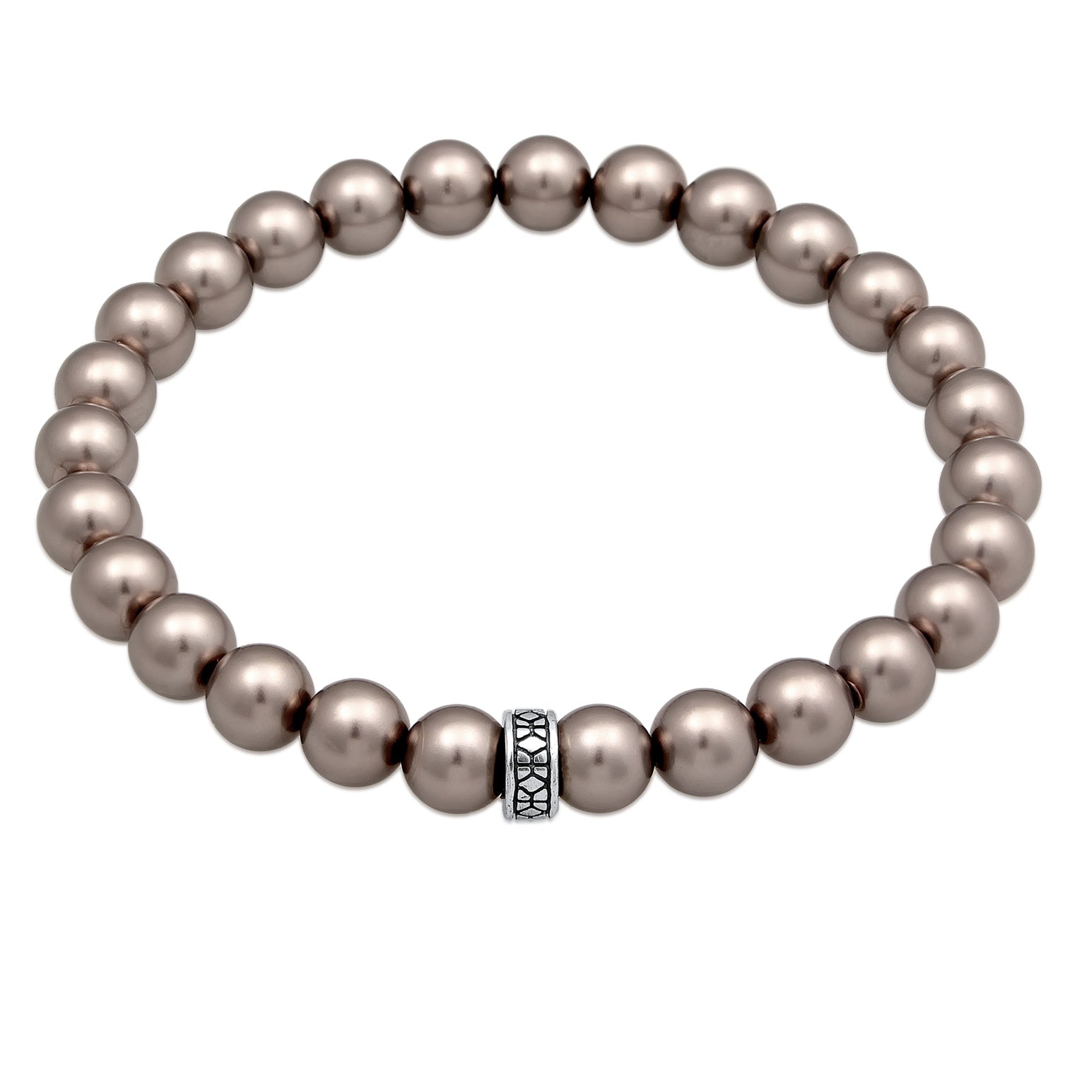 Silber - KUZZOI | Armband Beads Elegant | Glasperlen (Grau) | 925er Sterling Silber