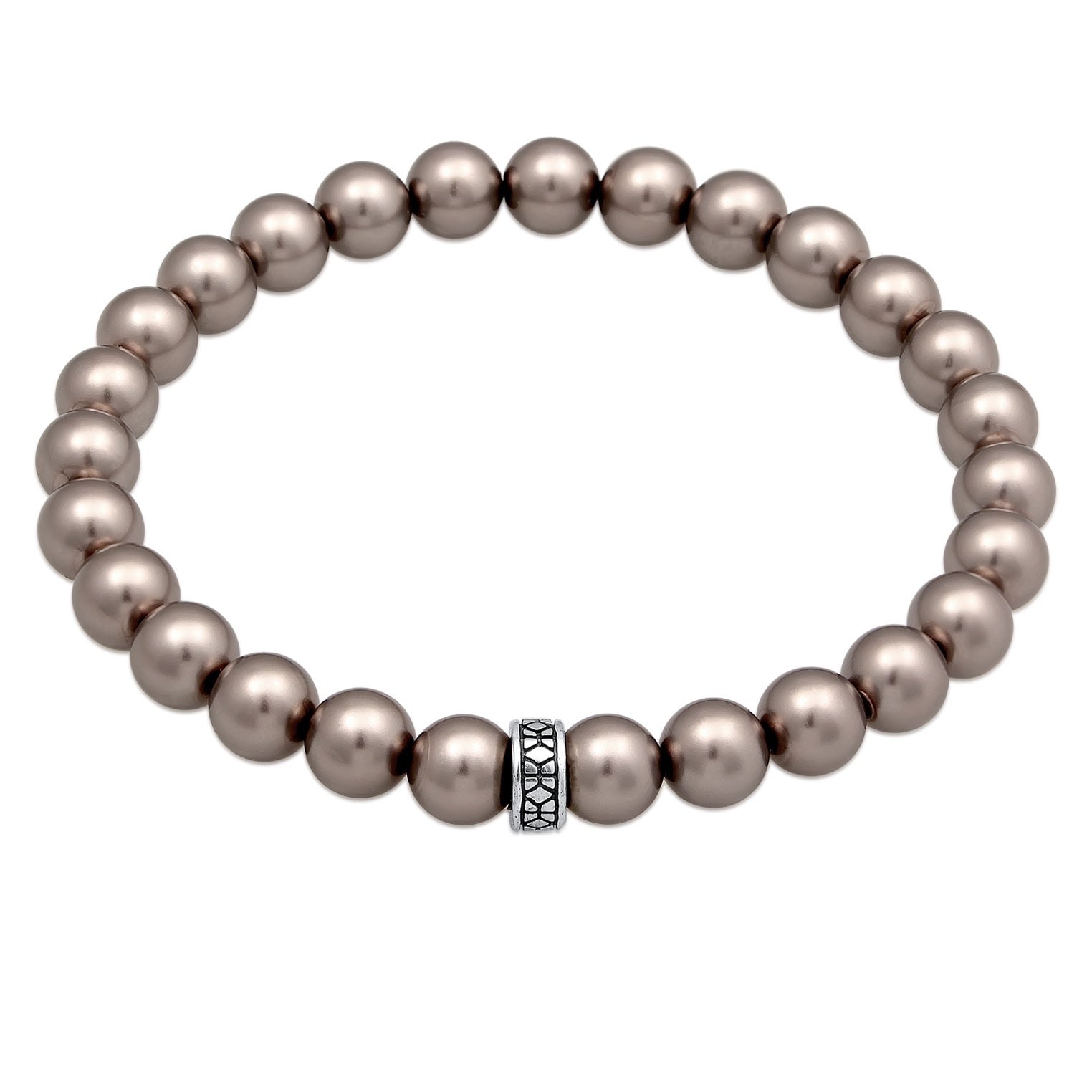 Silber - KUZZOI | Armband Beads Elegant | Mit Perlen von Swarovski® (Grau) | 925er Sterling Silber