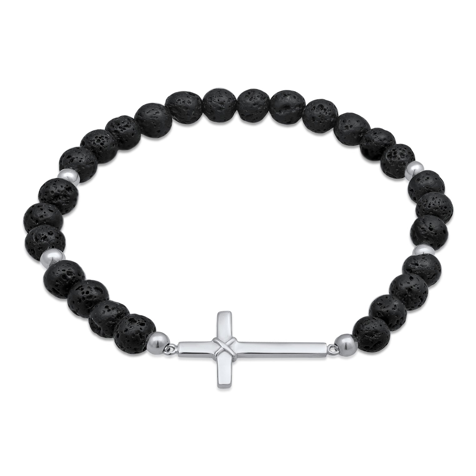 Kuzzoi Armband Kreuz | Lava Perlen (Schwarz)