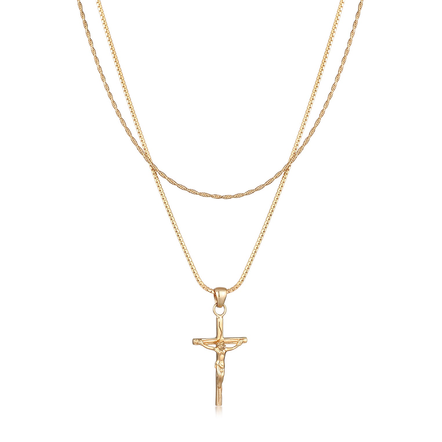 Gold - KUZZOI | Layer-Halskette Kreuz | 925er Sterling Silber Vergoldet