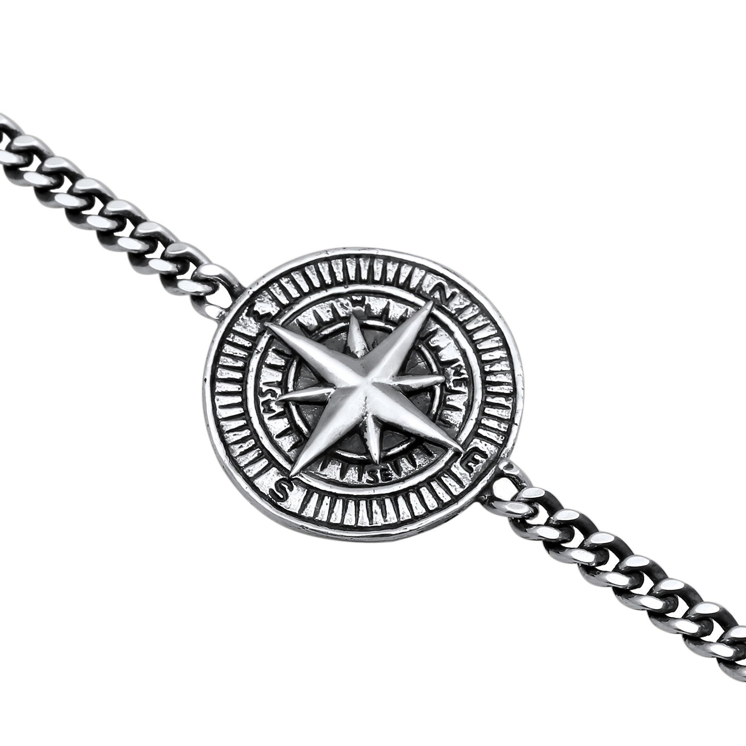 Silber - KUZZOI | Panzer-Armband Kompass | 925er Sterling Silber Oxidiert