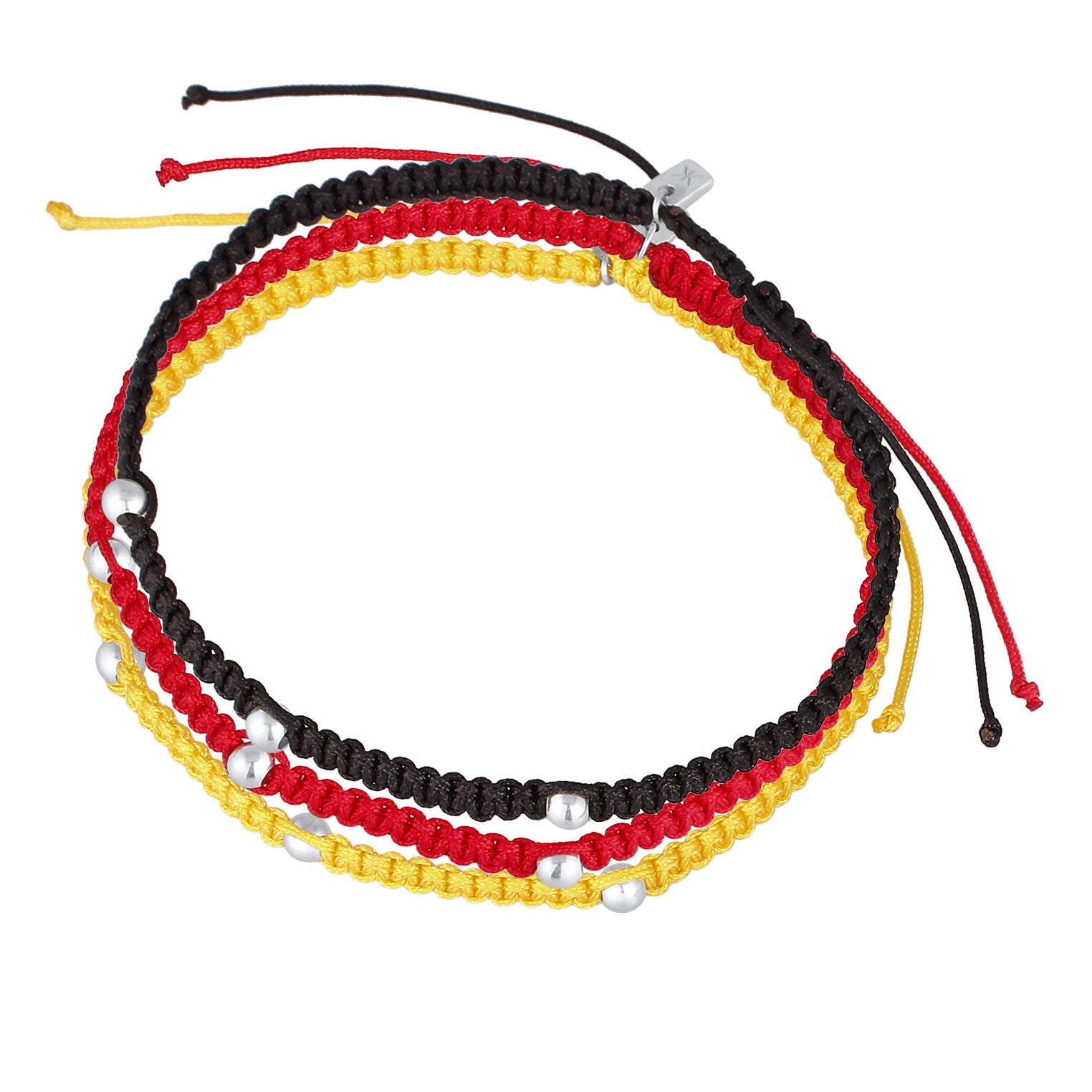 Schwarz - KUZZOI | Armbandset Fußball | Nylon (Schwarz, Rot, Gelb) | 925 Sterling Silber