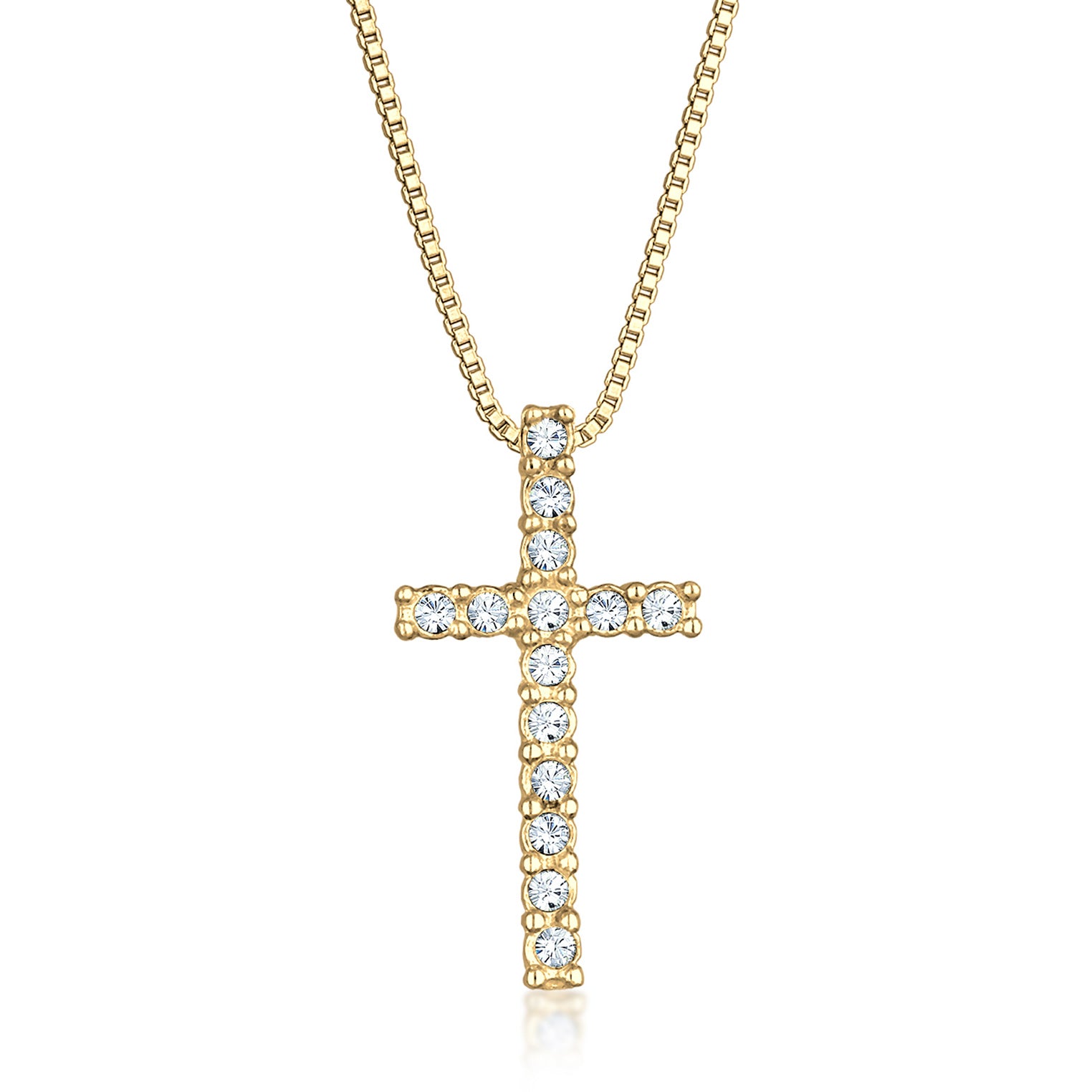 Gold - KUZZOI | Halskette Kreuz Anhänger | Mit Kristallen von Swarovski® (Weiß) | 925 Sterling Silber vergoldet