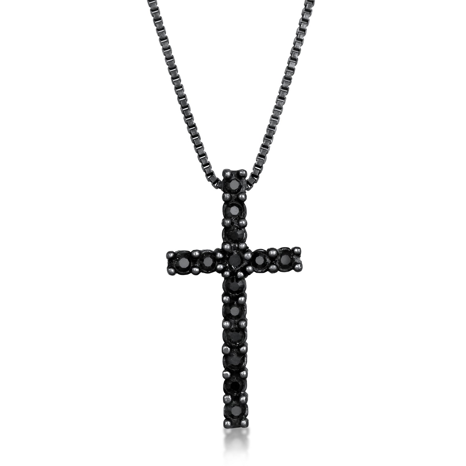 Schwarz - KUZZOI | Halskette Kreuz Anhänger | Glas Kristalle (Schwarz) | 925 Sterling Silber