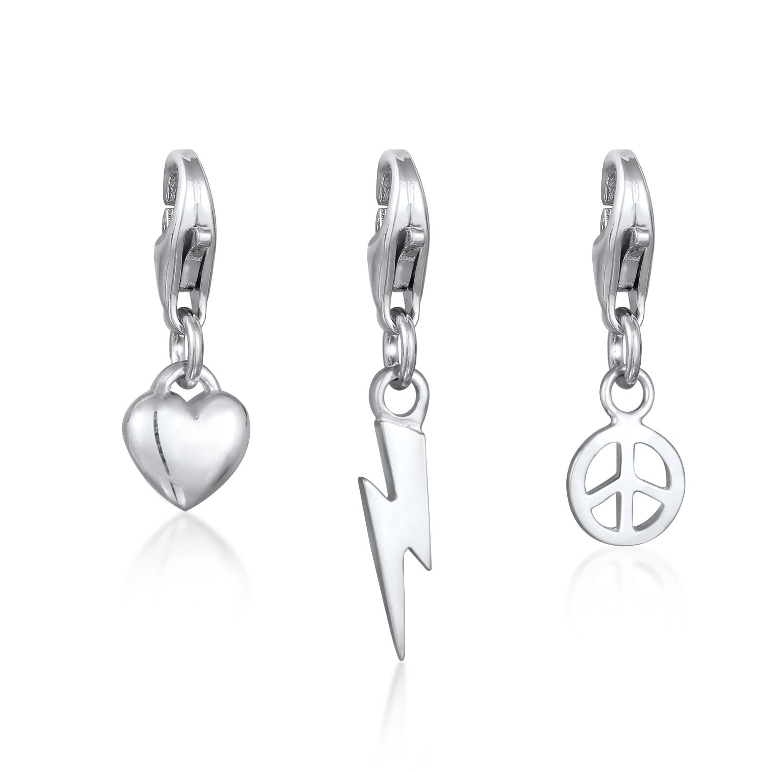 Silber - KUZZOI | Charm-Set Herz Blitz Peace | 925 Sterling Silber