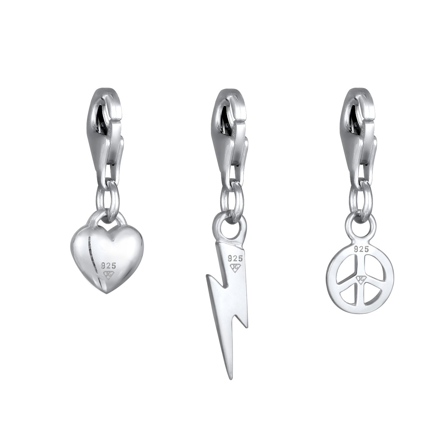 Silber - KUZZOI | Charm-Set Herz Blitz Peace | 925 Sterling Silber