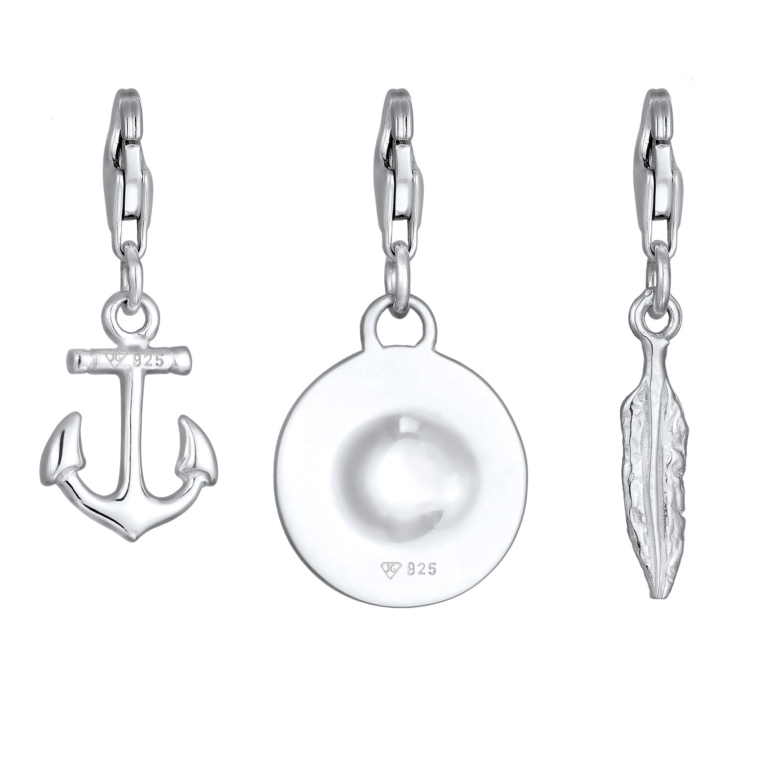 Silber - KUZZOI | Charms-Set Anker Windrose Feder | 925 Sterling Silber