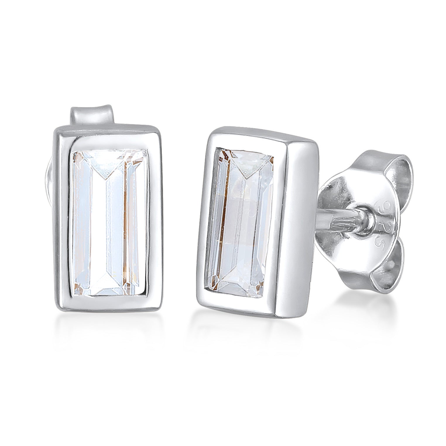 Silber - KUZZOI | Ohrstecker Rechteck | Topas (Weiß) | 925 Sterling Silber