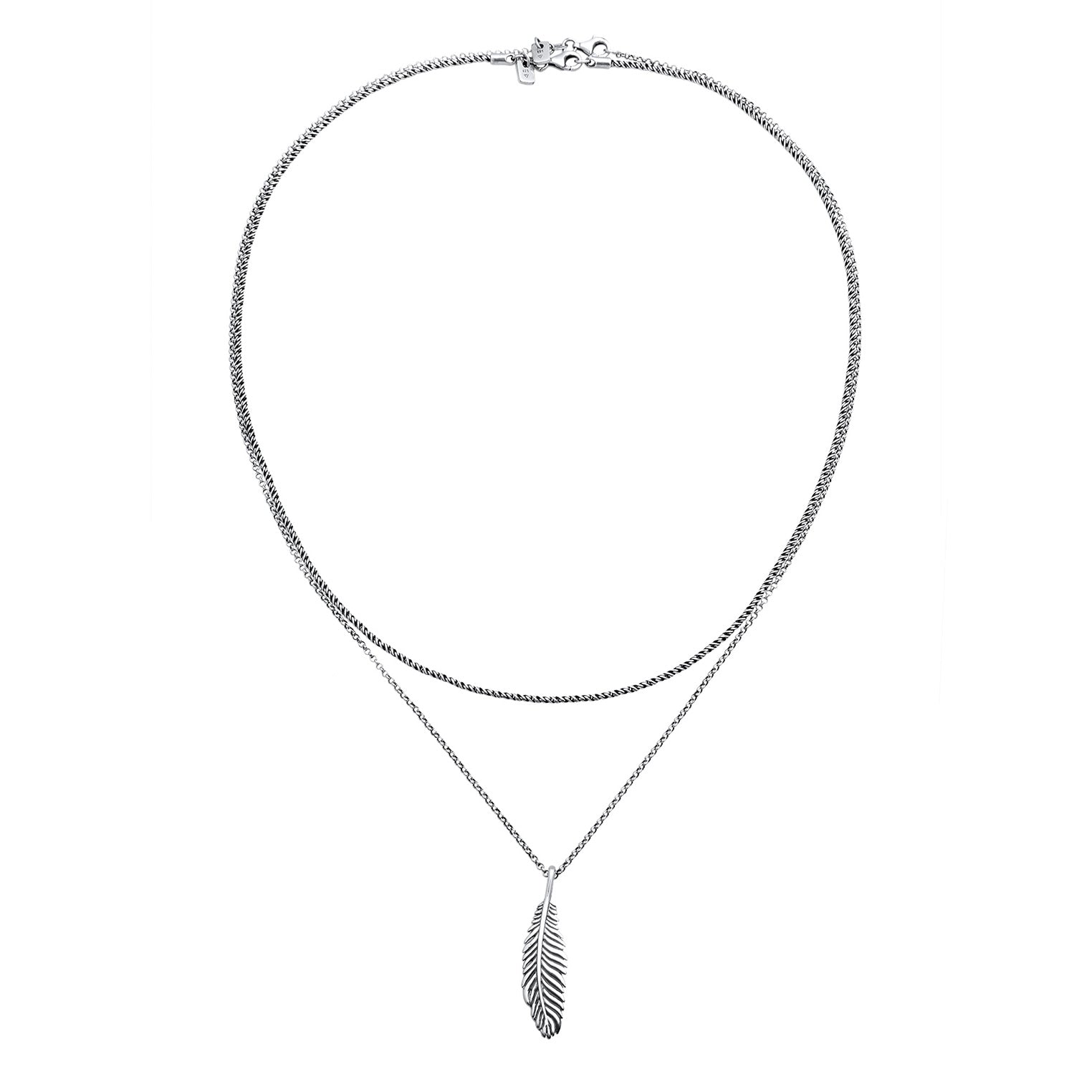 Silber - KUZZOI | Layer-Halskette Feder Anhänger | 925 Sterling Silber oxidiert