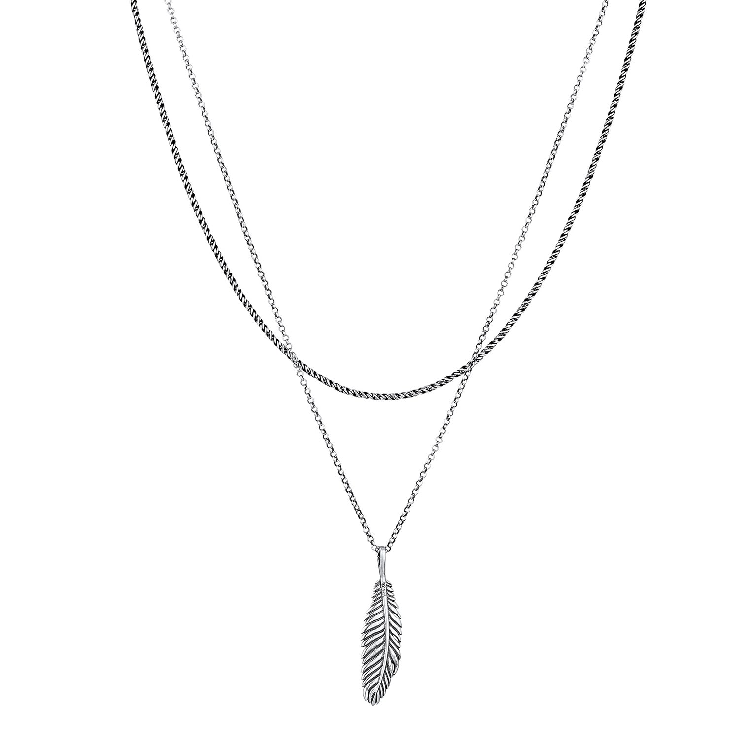 Silber - KUZZOI | Layer-Halskette Feder Anhänger | 925 Sterling Silber oxidiert